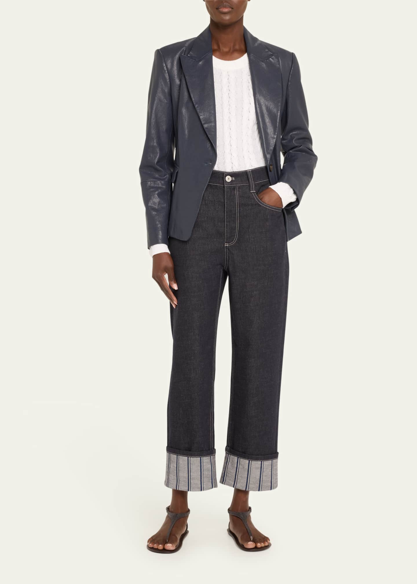 Brunello Cucinelli Micro Sequined Cotton Double Cable-Knit Sweater Image 2 of 5