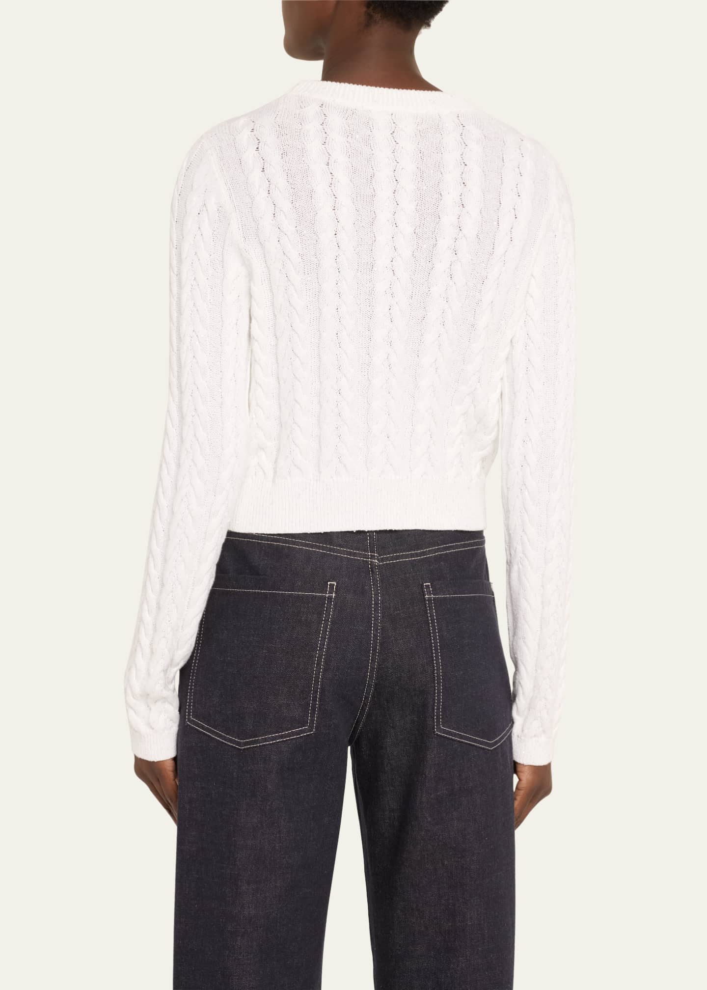 Brunello Cucinelli Micro Sequined Cotton Double Cable-Knit Sweater Image 3 of 5