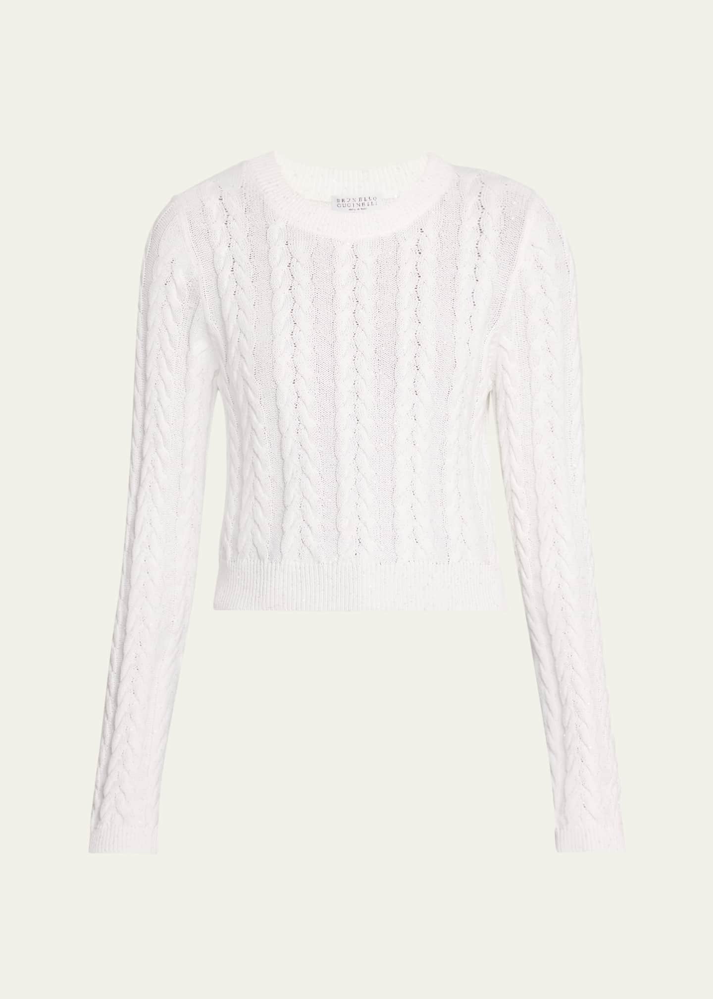 Brunello Cucinelli Micro Sequined Cotton Double Cable-Knit Sweater Image 1 of 5