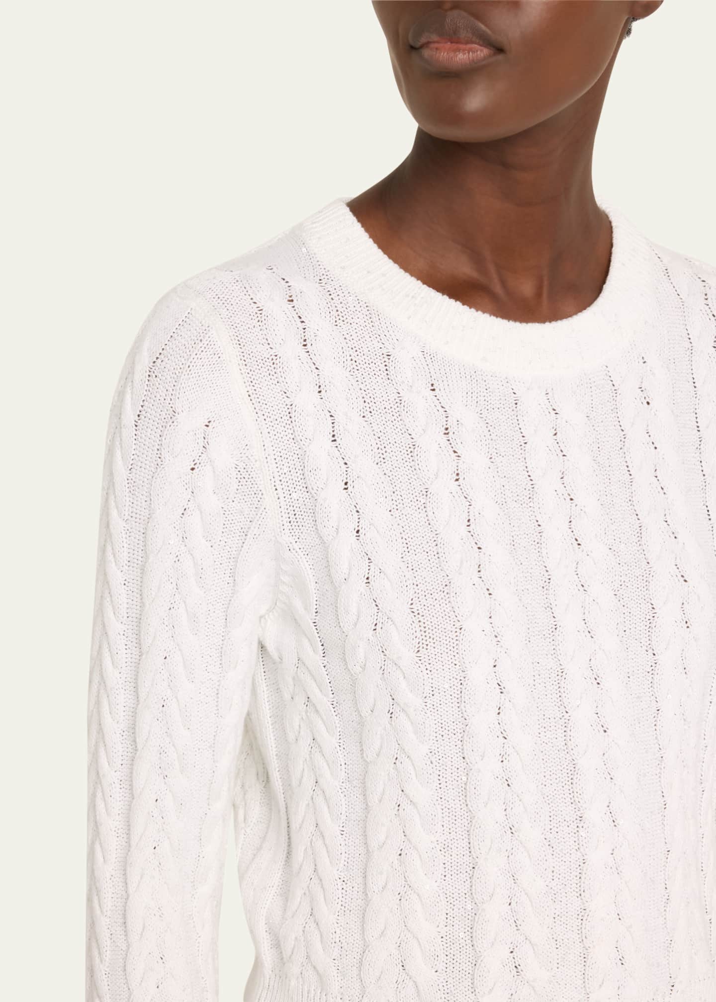 Brunello Cucinelli Micro Sequined Cotton Double Cable-Knit Sweater Image 5 of 5