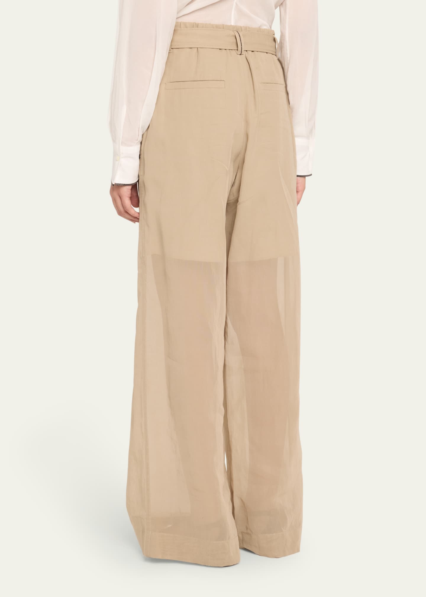 Brunello Cucinelli Belted Cotton Gauze Wide Leg Track Pants