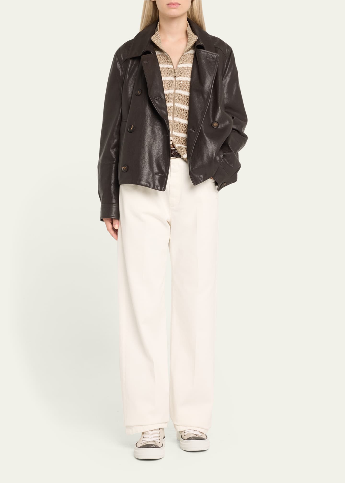 Brunello Cucinelli Shiny Leather Double-Breasted Jacket Image 2 of 5
