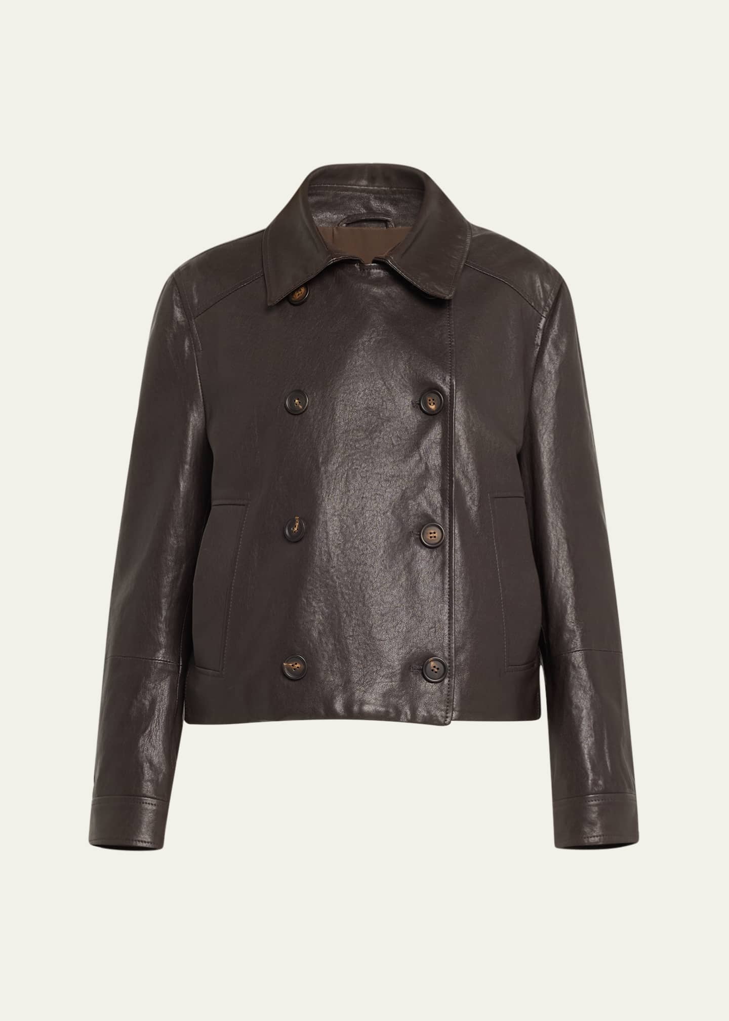 Brunello Cucinelli Shiny Leather Double-Breasted Jacket Image 1 of 5
