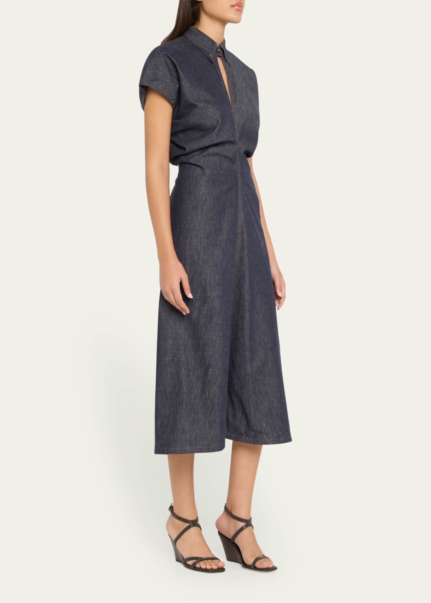 Brunello Cucinelli Monili Collar No Fade Midi Denim Dress Image 4 of 5