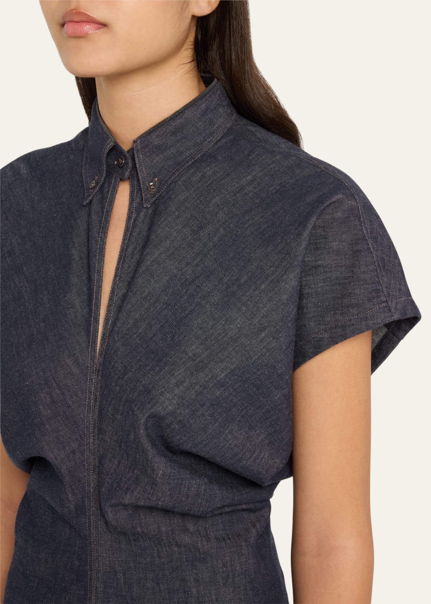 Brunello Cucinelli Monili Collar No Fade Midi Denim Dress Image 5 of 5