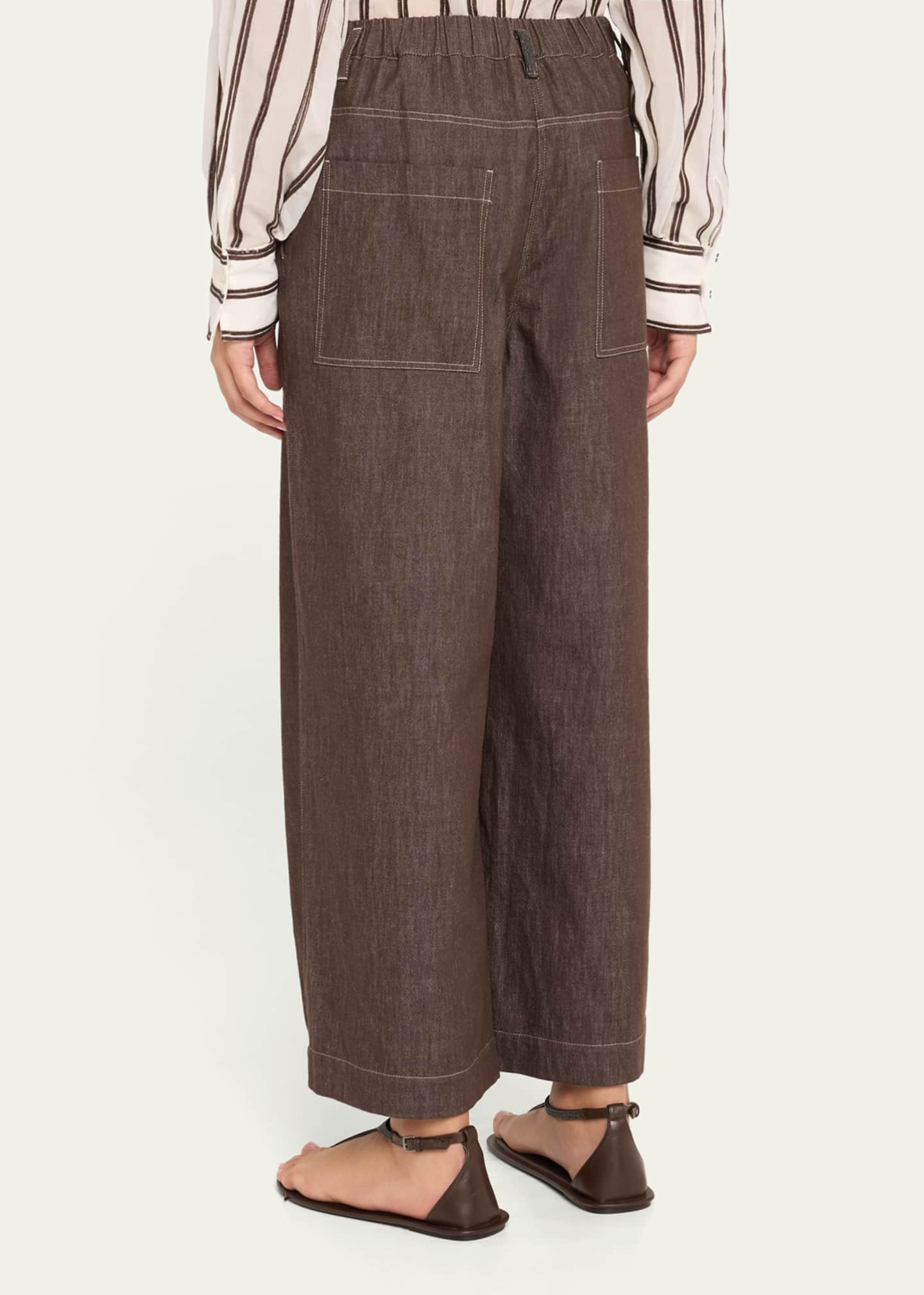 Brunello Cucinelli A-Line Pleated Wide Leg Cropped Denim Pants Image 3 of 5