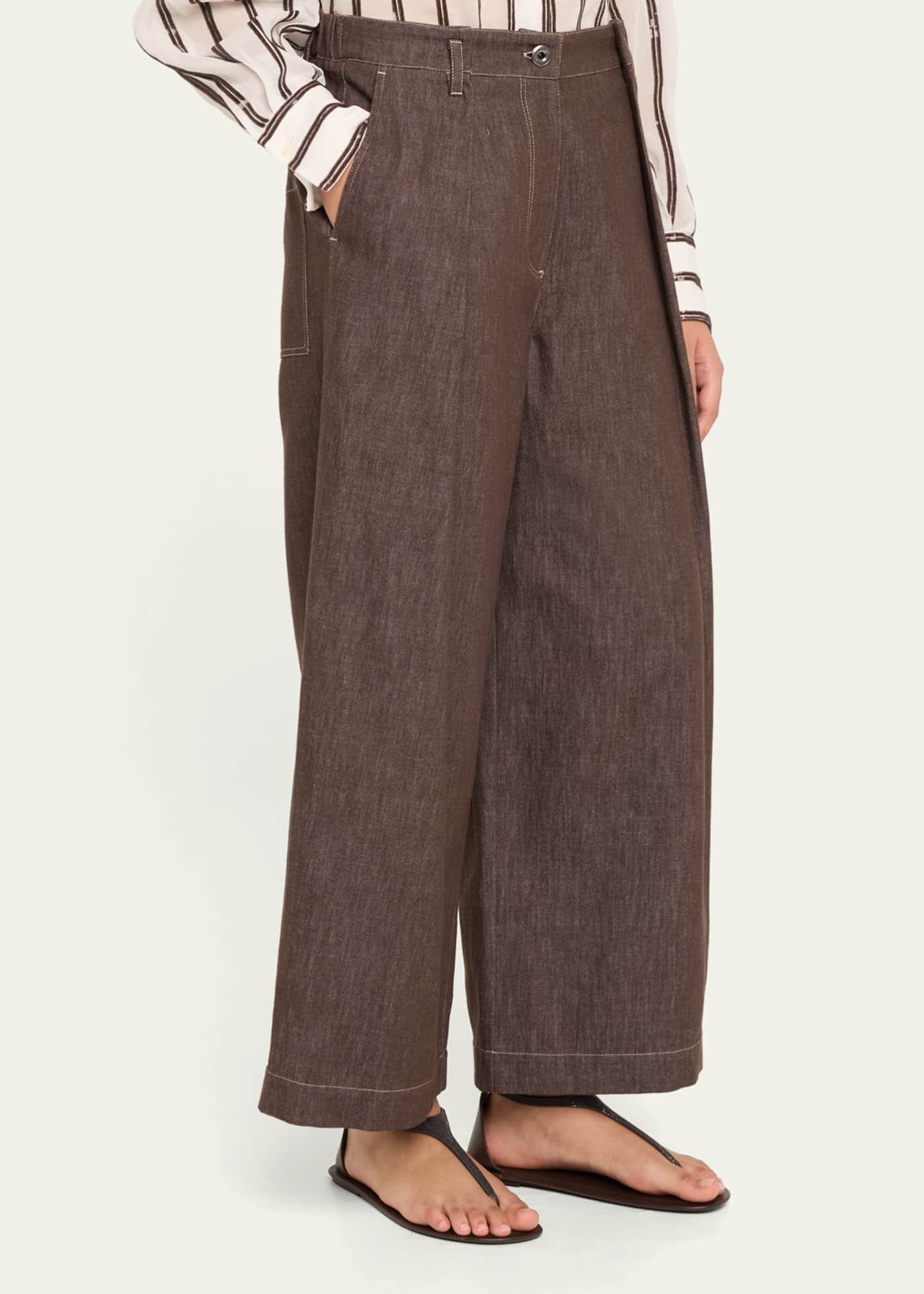 Brunello Cucinelli A-Line Pleated Wide Leg Cropped Denim Pants Image 4 of 5