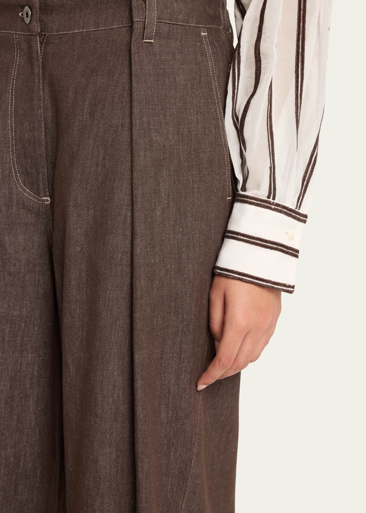 Brunello Cucinelli A-Line Pleated Wide Leg Cropped Denim Pants Image 5 of 5