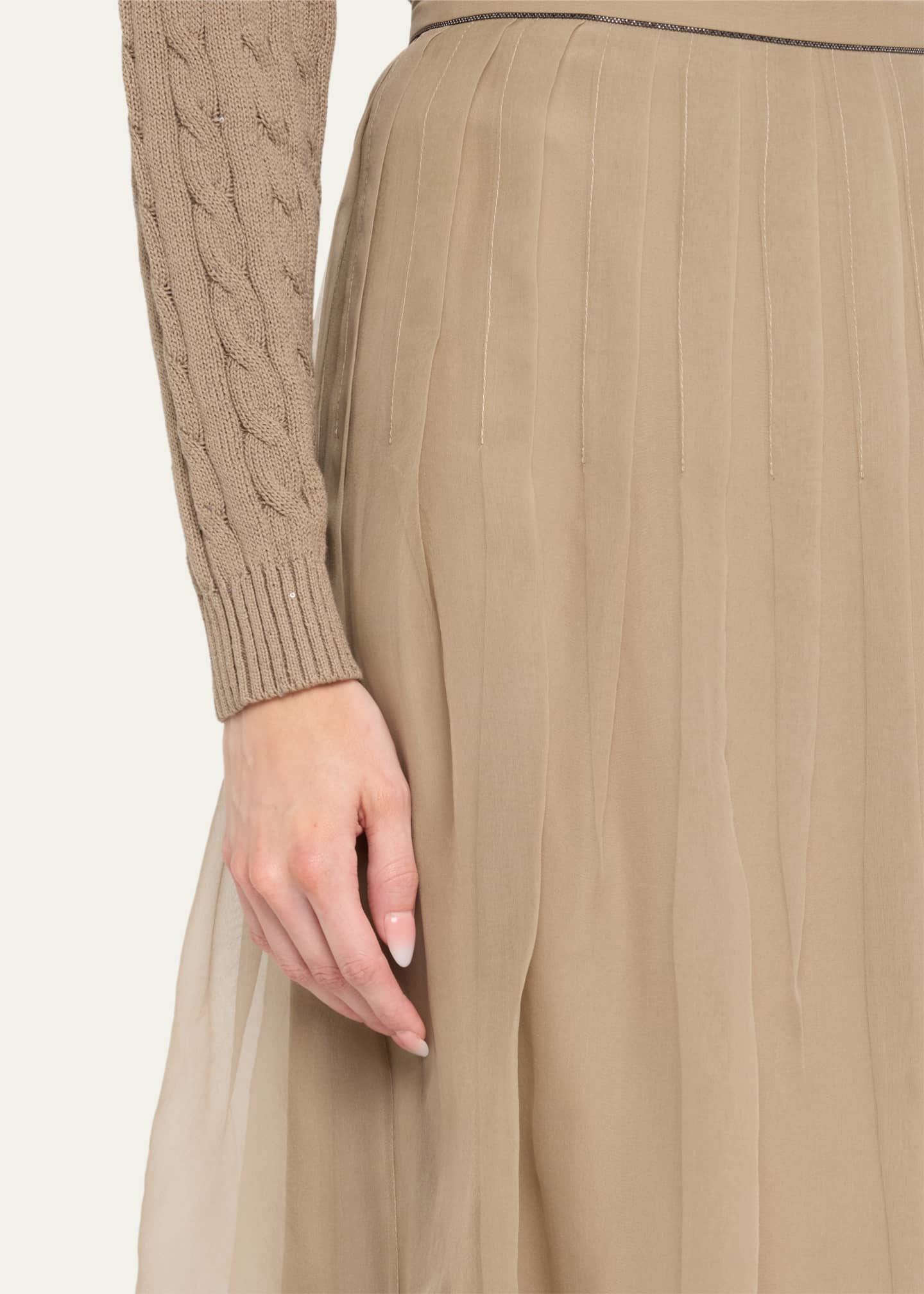 Brunello Cucinelli Pleated Crispy Silk Organza Midi Skirt with Monili Trim Image 5 of 5