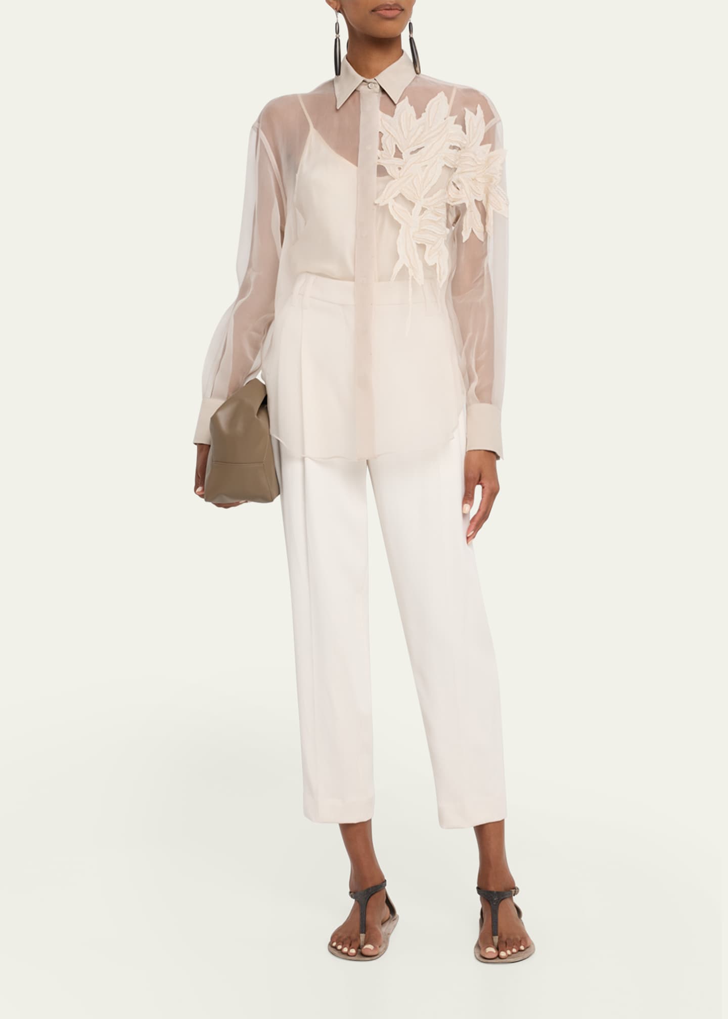 Brunello Cucinelli Laser Cut Crispy Silk Chiffon Blouse - Bergdorf Goodman