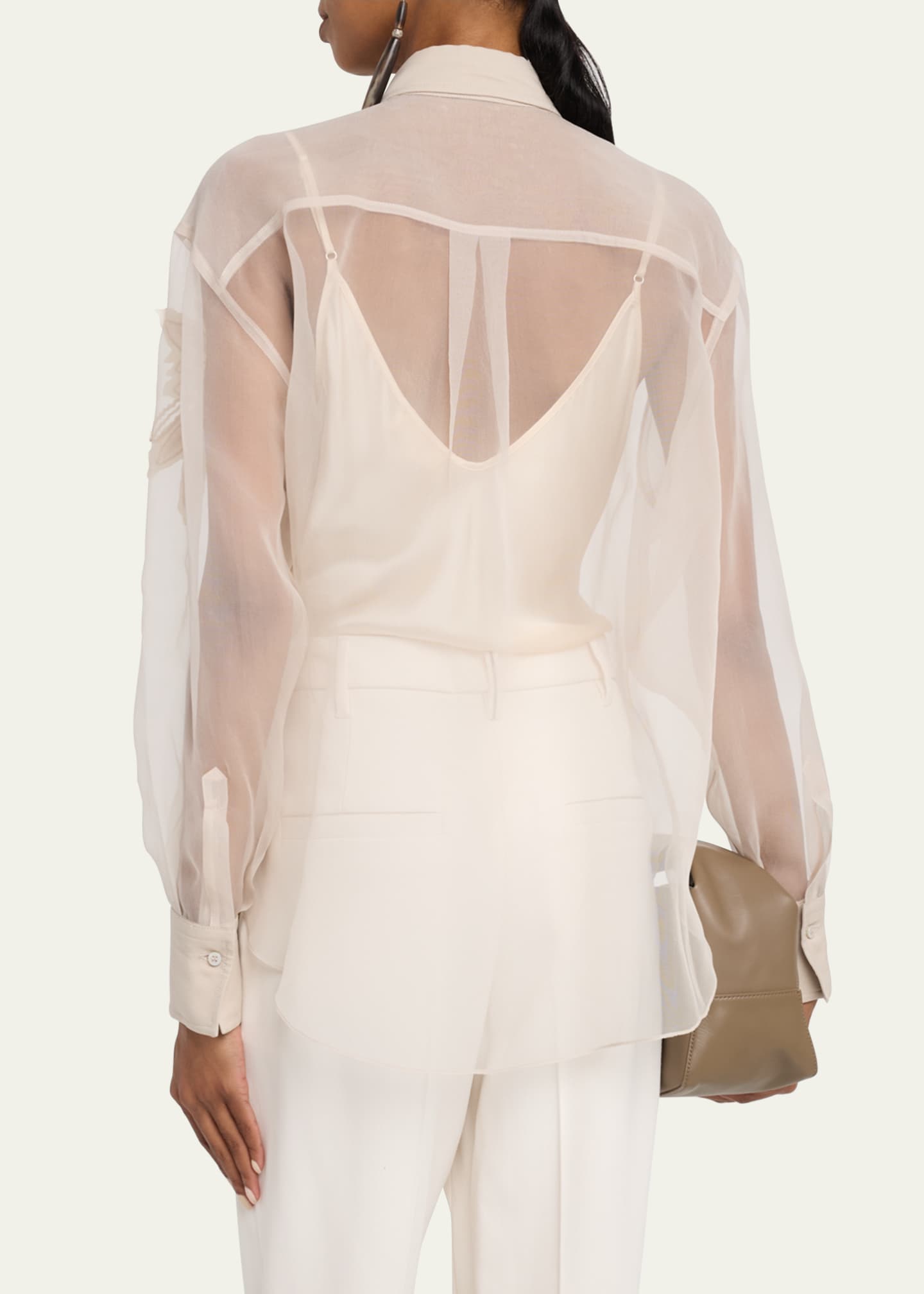 Brunello Cucinelli Laser Cut Crispy Silk Chiffon Blouse - Bergdorf Goodman