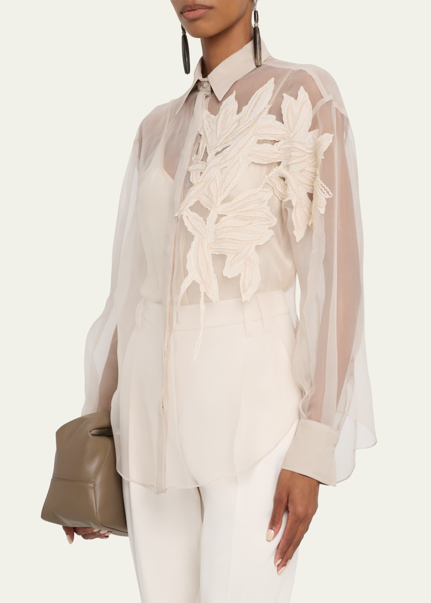 Brunello Cucinelli Laser Cut Crispy Silk Chiffon Blouse - Bergdorf Goodman