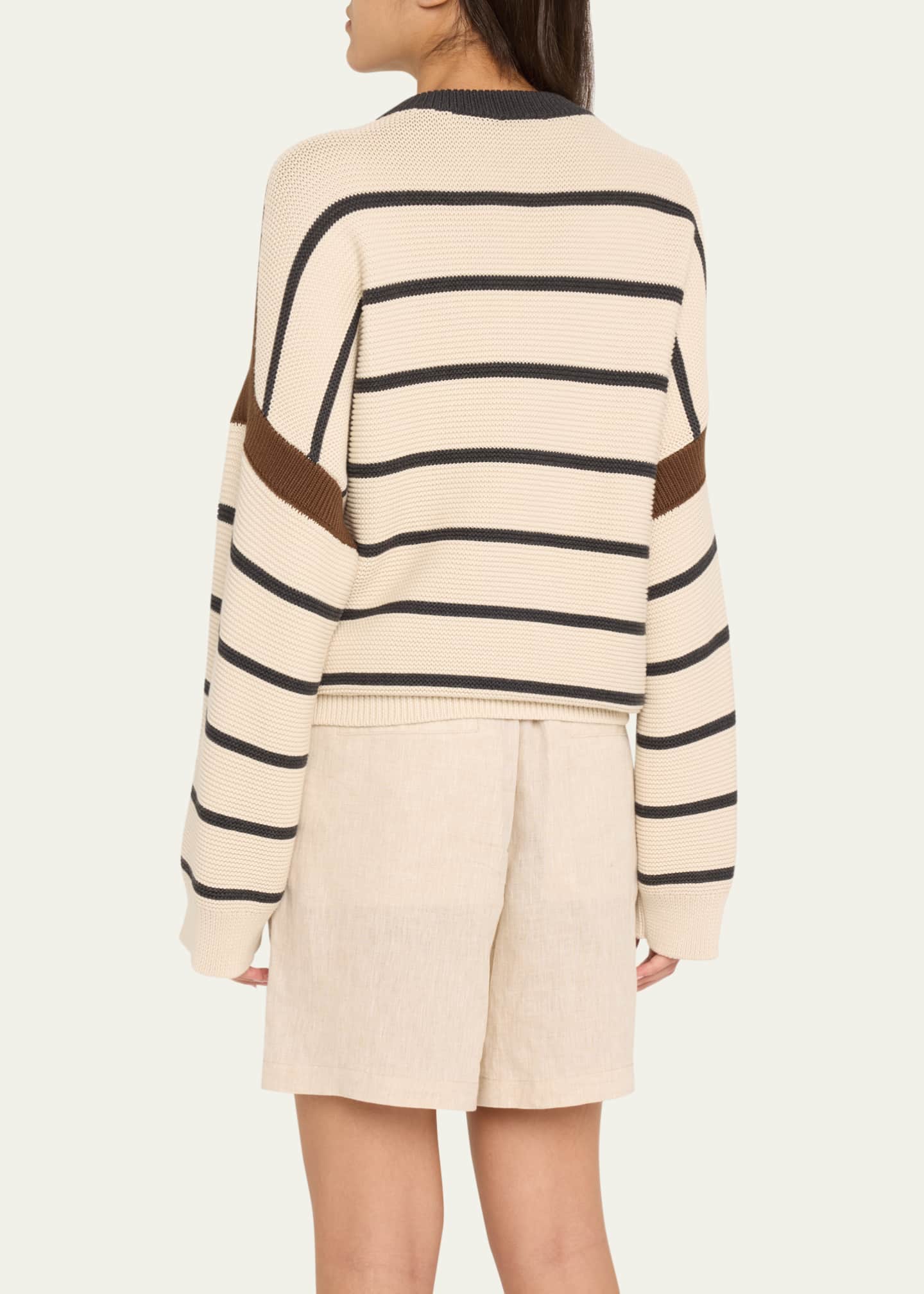 Brunello Cucinelli Striped Cotton Knit Oversized Sweater Image 3 of 5