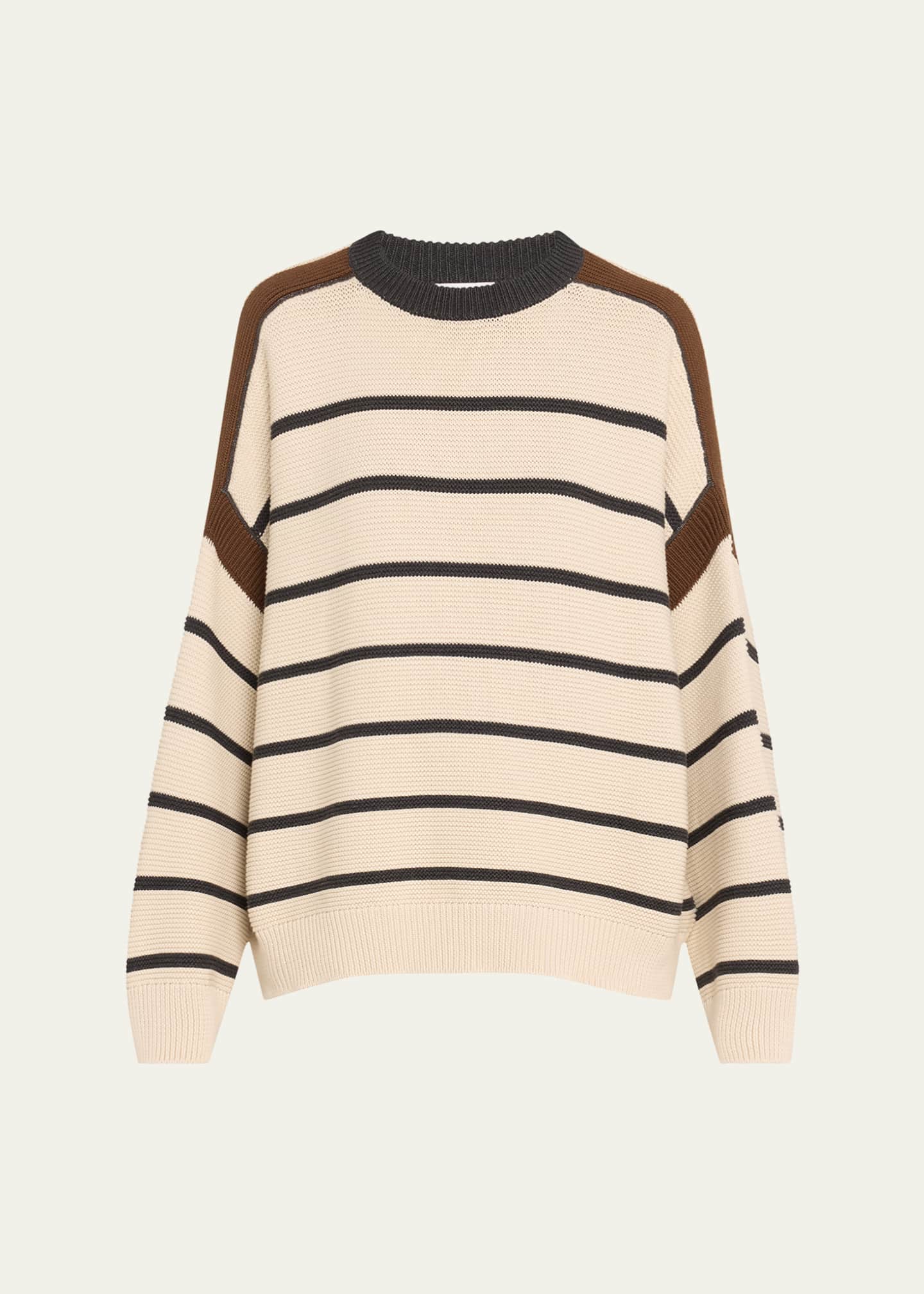 Brunello Cucinelli Striped Cotton Knit Oversized Sweater Image 1 of 5