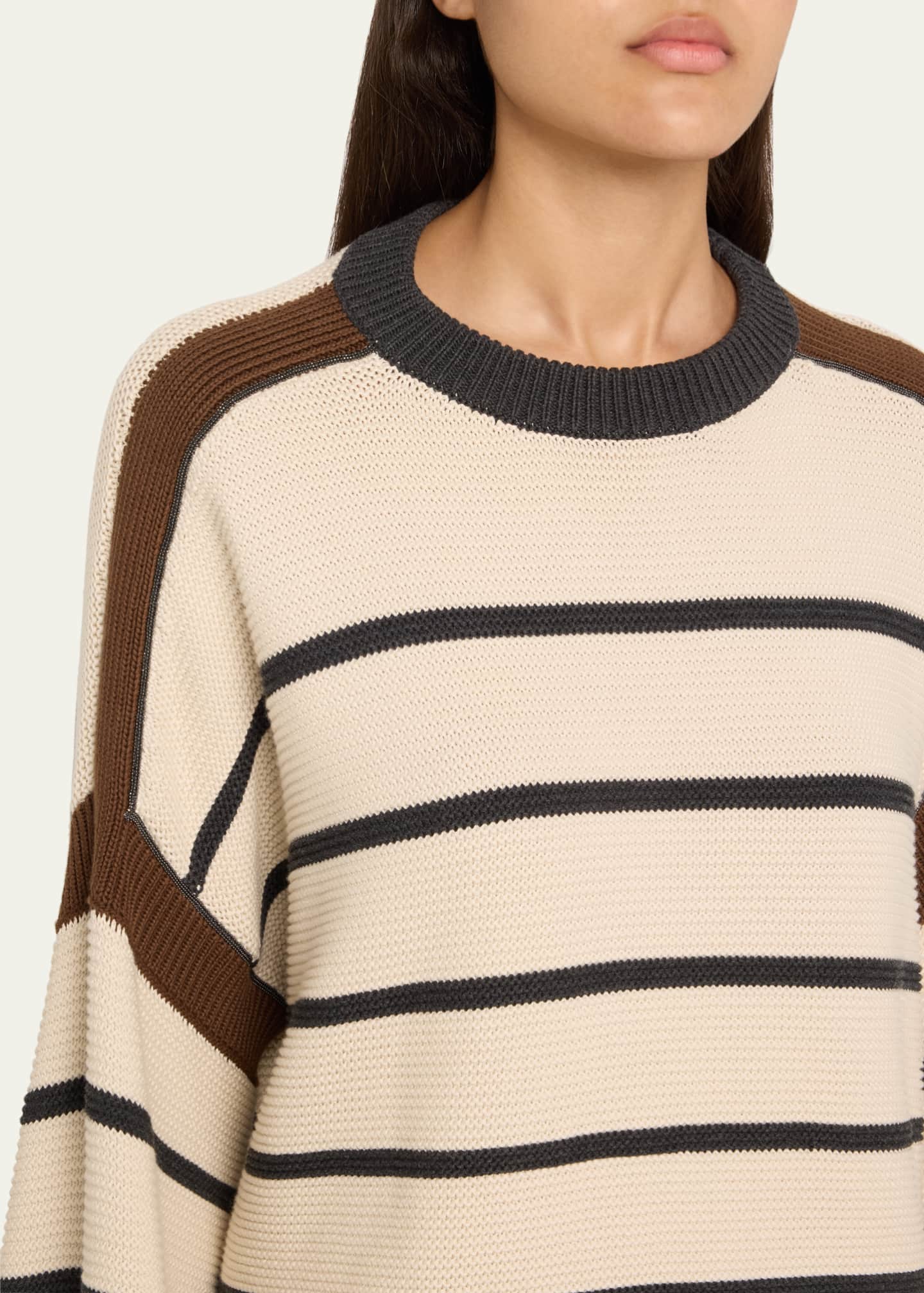 Brunello Cucinelli Striped Cotton Knit Oversized Sweater Image 5 of 5