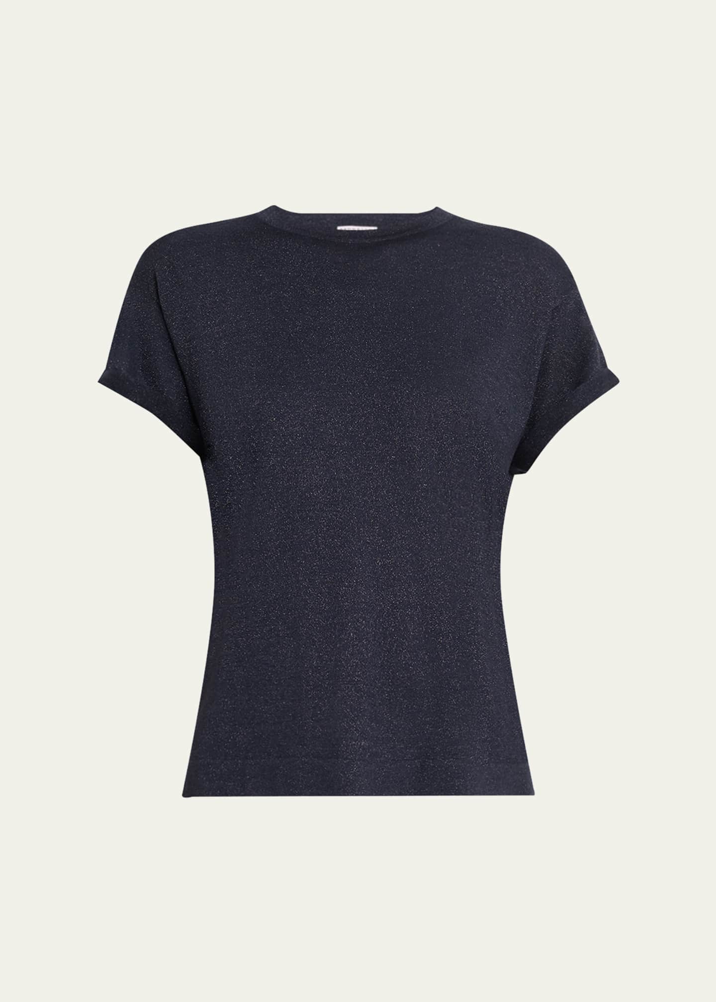 Brunello Cucinelli Metallic Short-Sleeve Cashmere Silk T-Shirt Image 1 of 5