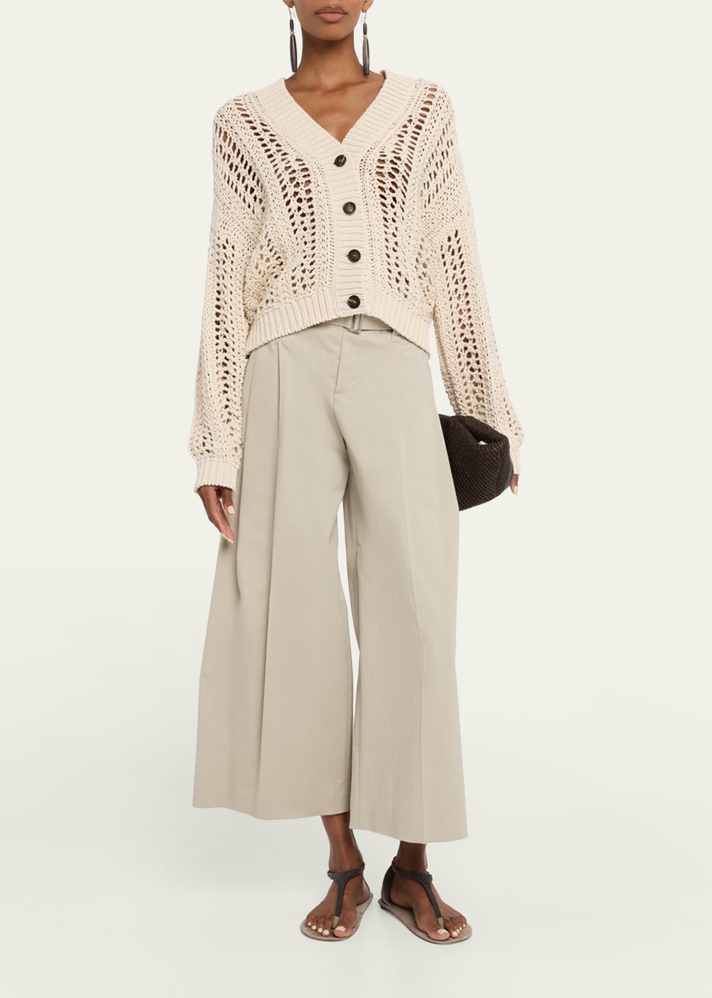Brunello Cucinelli Cotton Springtime Net Button Front Cardigan Image 2 of 5