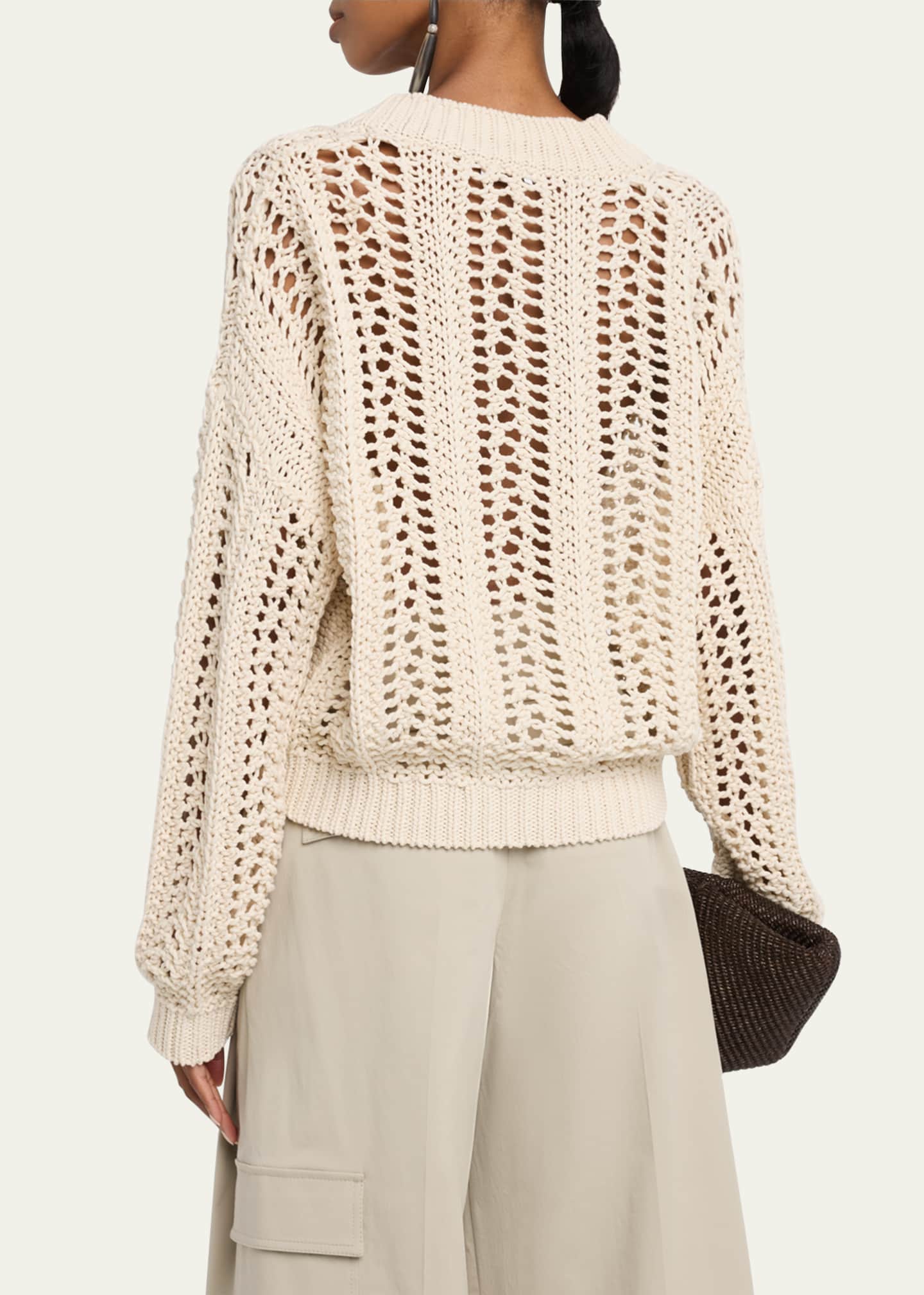 Brunello Cucinelli Cotton Springtime Net Button Front Cardigan Image 3 of 5