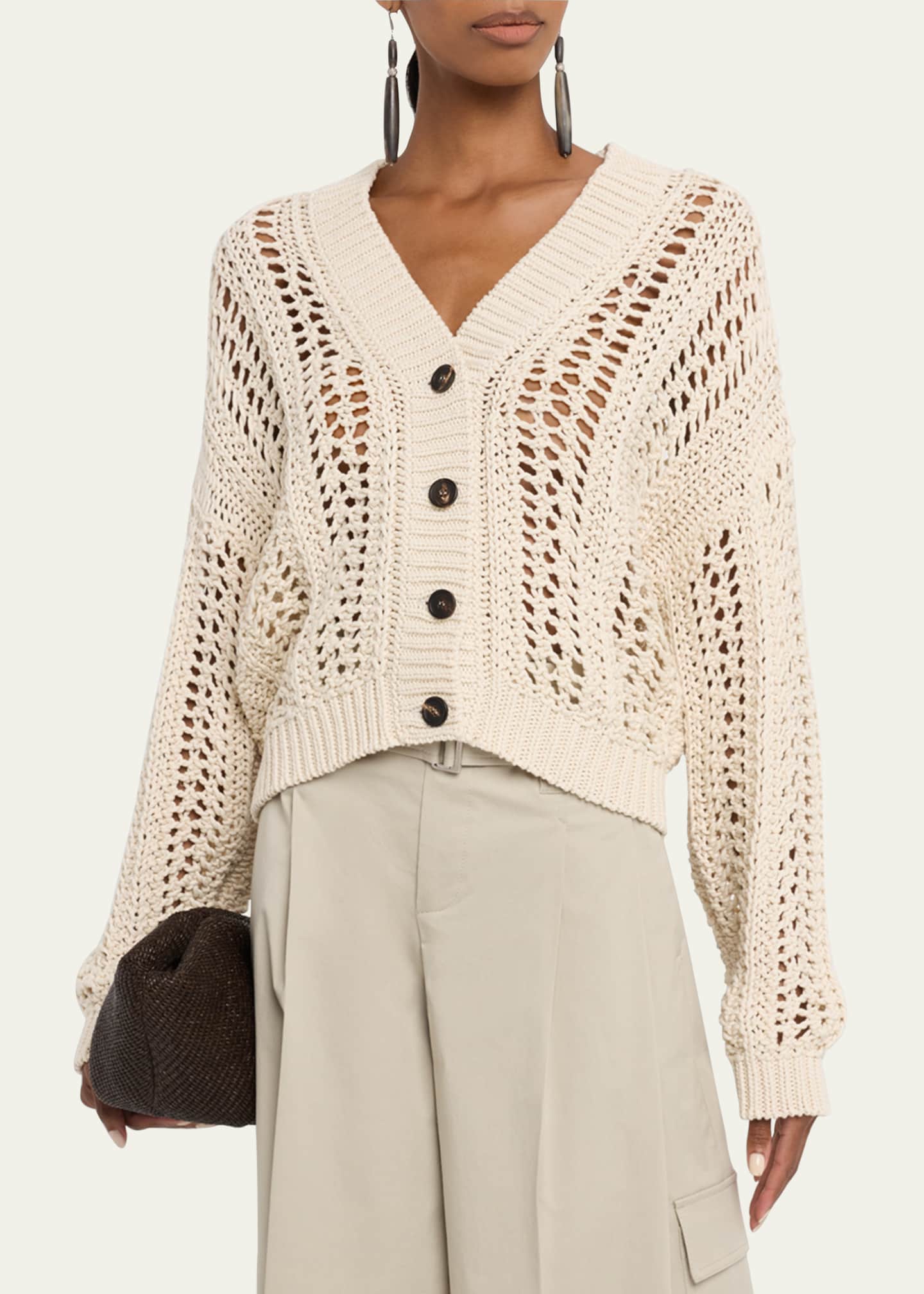 Brunello Cucinelli Cotton Springtime Net Button Front Cardigan Image 4 of 5