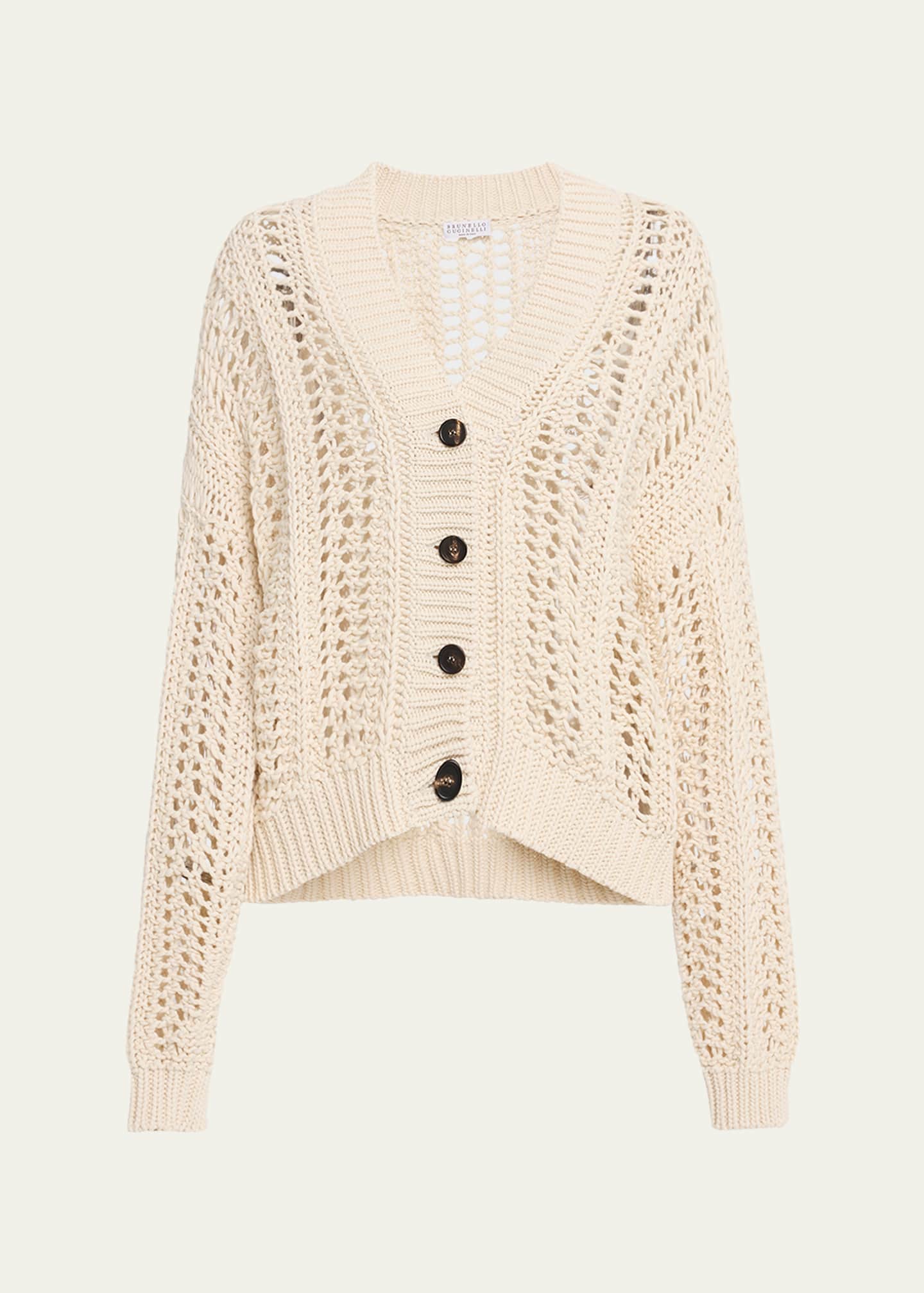 Brunello Cucinelli Cotton Springtime Net Button Front Cardigan Image 1 of 5