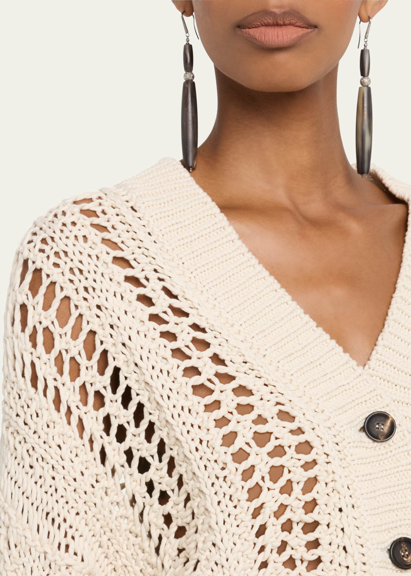 Brunello Cucinelli Cotton Springtime Net Button Front Cardigan Image 5 of 5