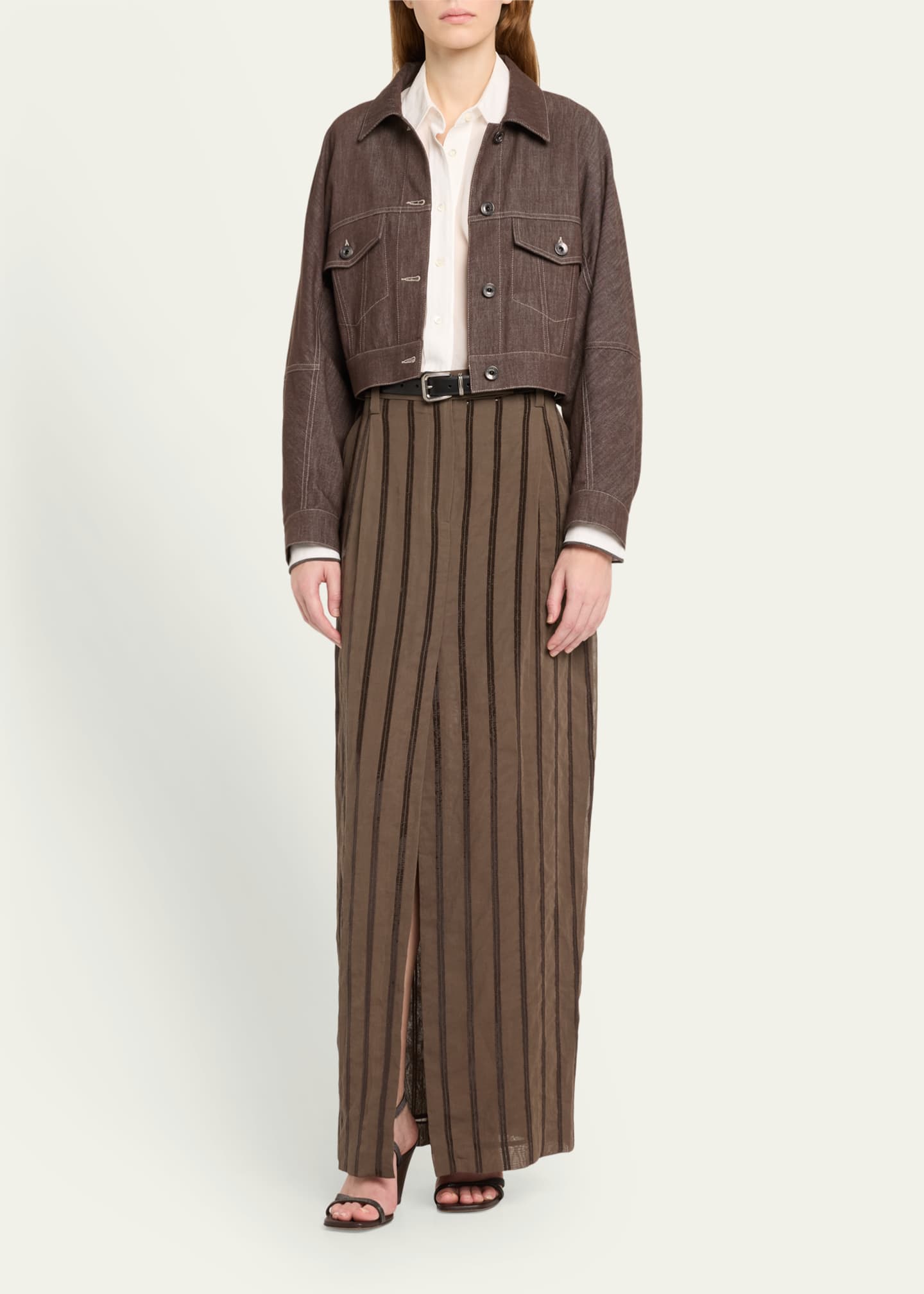 Brunello Cucinelli Denim Button Front Cropped Jacket Image 2 of 5