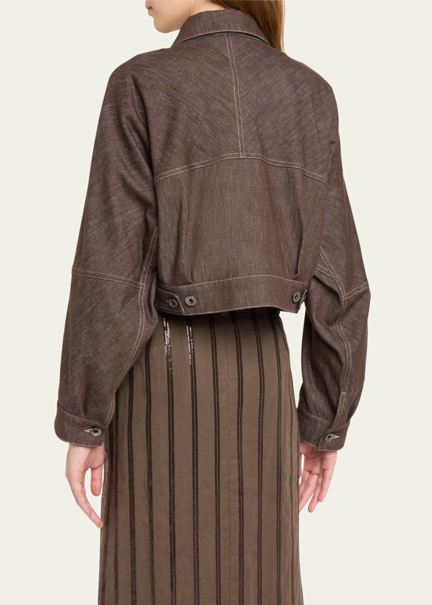 Brunello Cucinelli Denim Button Front Cropped Jacket Image 3 of 5
