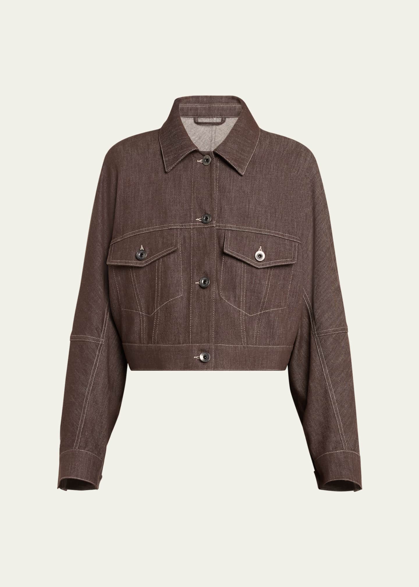 Brunello Cucinelli Denim Button Front Cropped Jacket Image 1 of 5