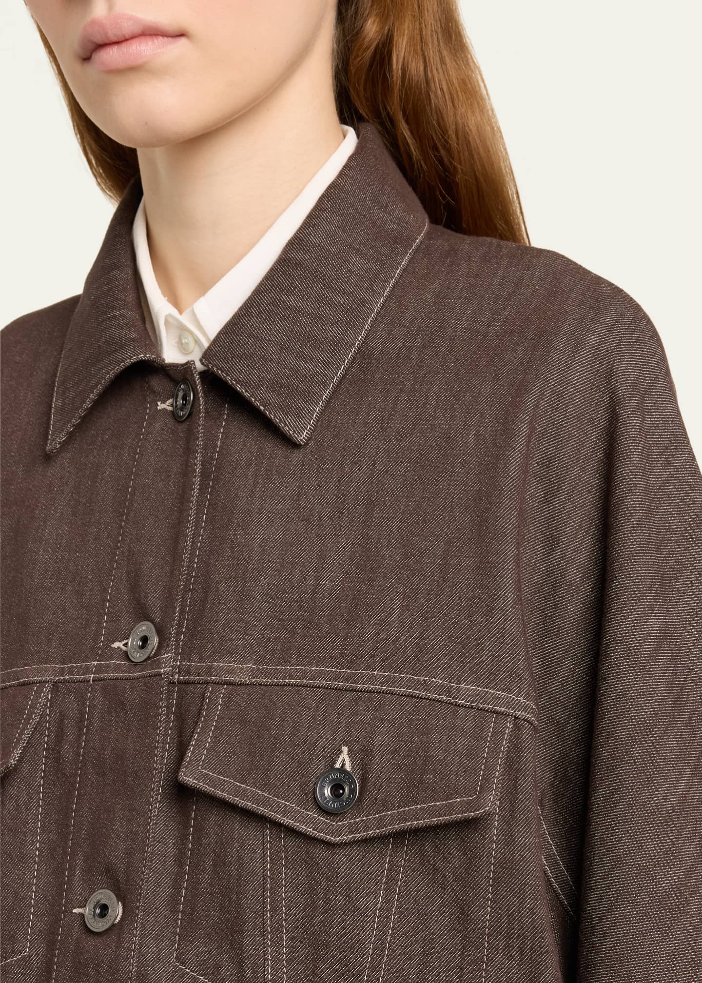 Brunello Cucinelli Denim Button Front Cropped Jacket Image 5 of 5