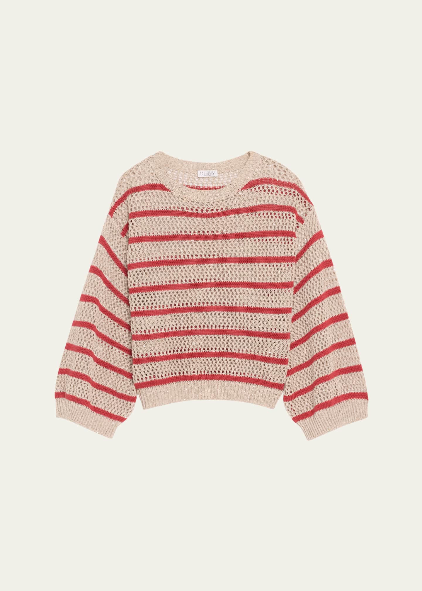 Brunello Cucinelli Micro Sequined Linen French Riveria Stripe Sweater Image 1 of 5