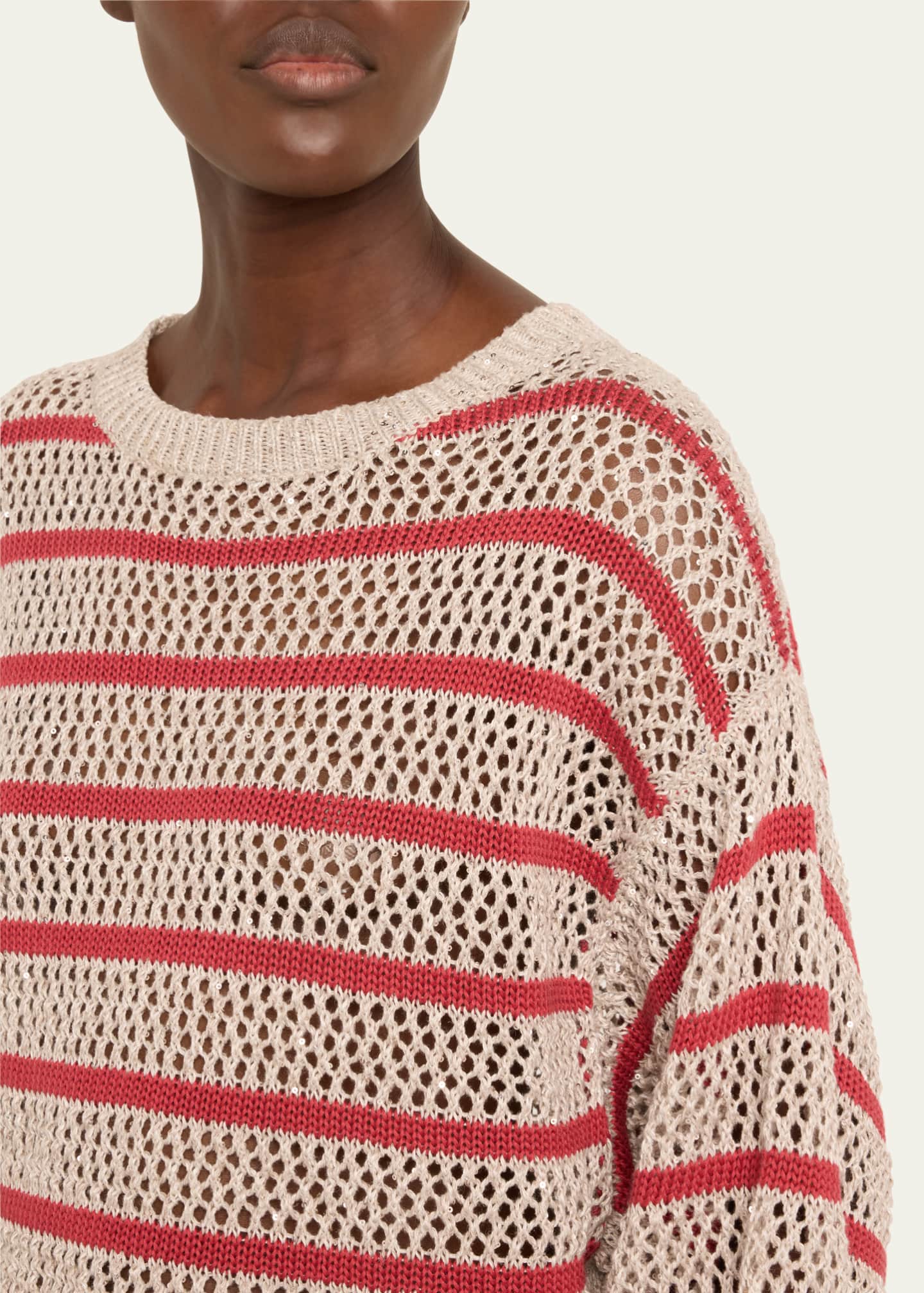 Brunello Cucinelli Micro Sequined Linen French Riveria Stripe Sweater Image 5 of 5