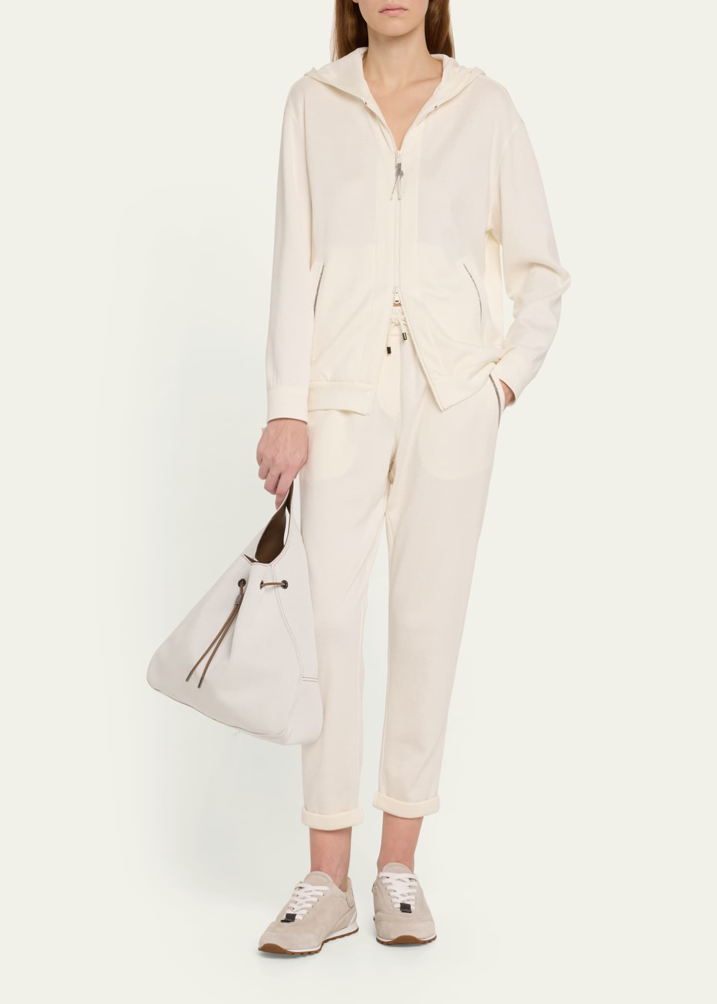 Brunello Cucinelli Drawstring Felpa Monili-Trim Pocket Pants Image 2 of 5