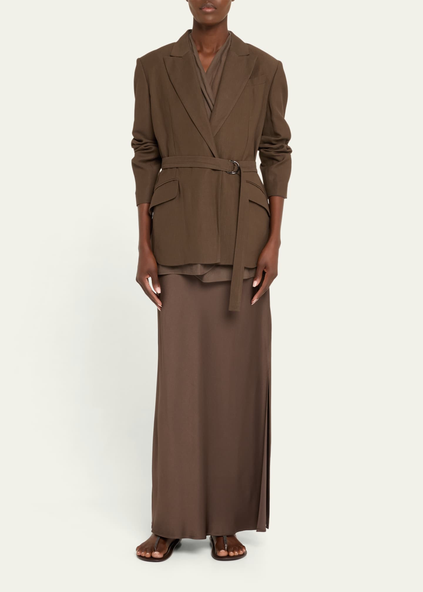 Brunello Cucinelli Belted Linen Twill Blazer Image 2 of 5