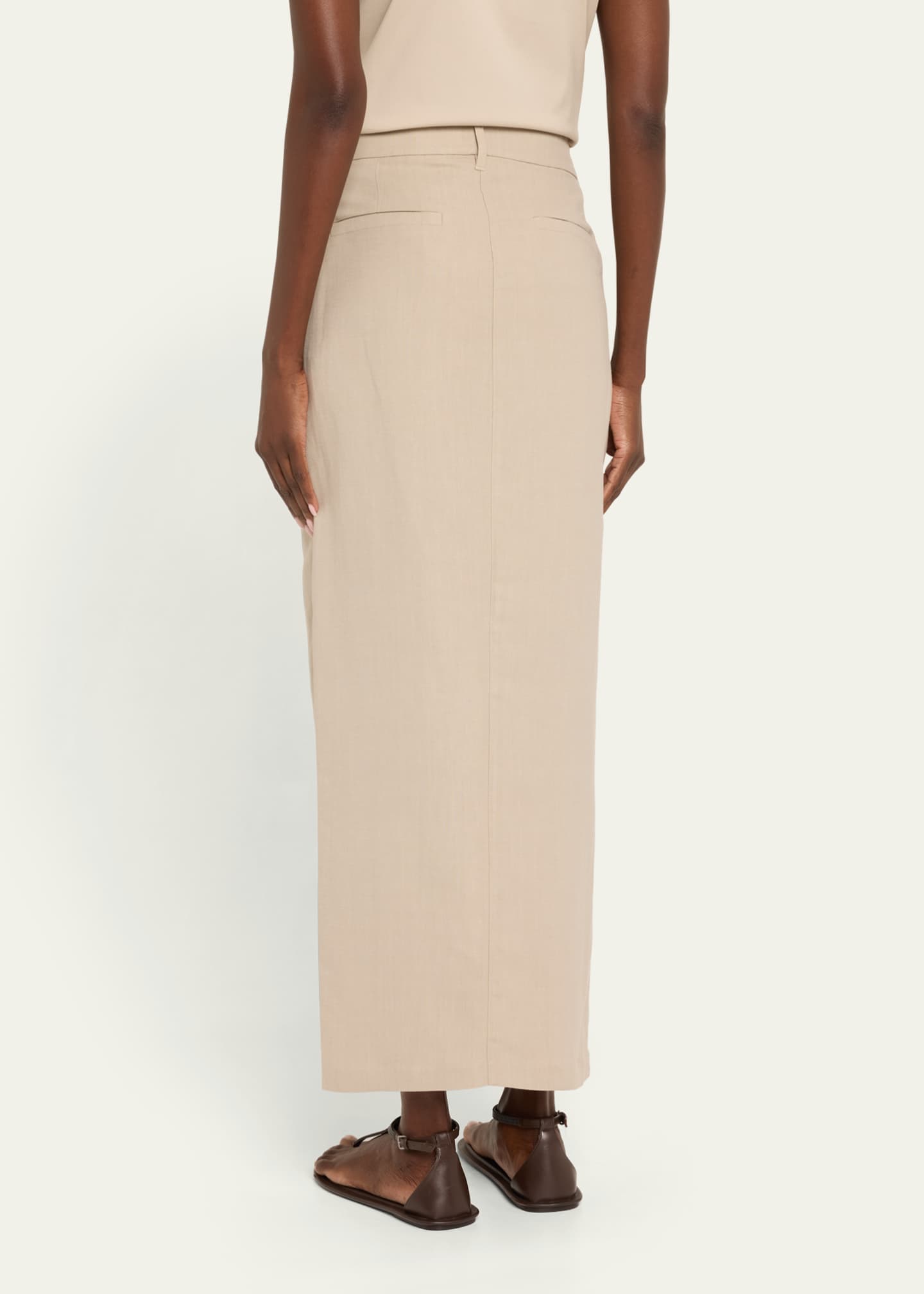 Brunello Cucinelli Long Wrapped Sartorial Linen Skirt Image 3 of 5