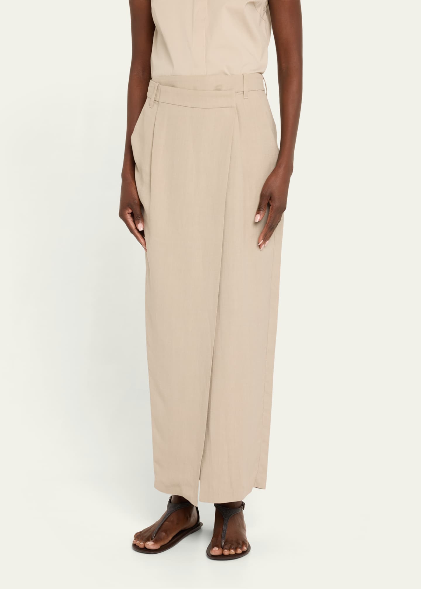 Brunello Cucinelli Long Wrapped Sartorial Linen Skirt Image 4 of 5