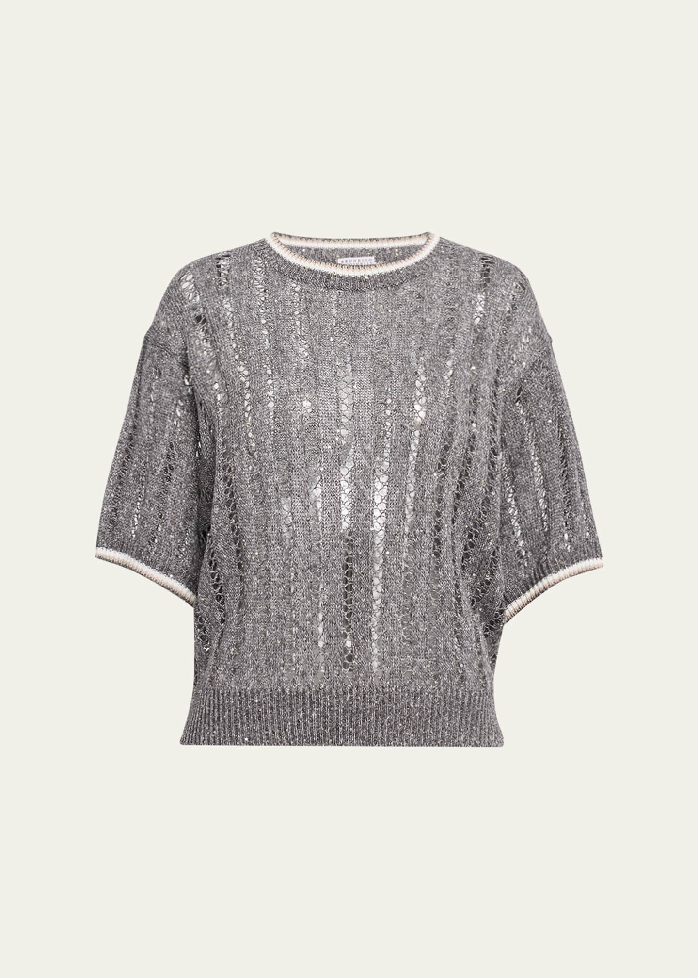 Brunello Cucinelli Micro Sequined Linen French Riveria Sweater Image 1 of 5