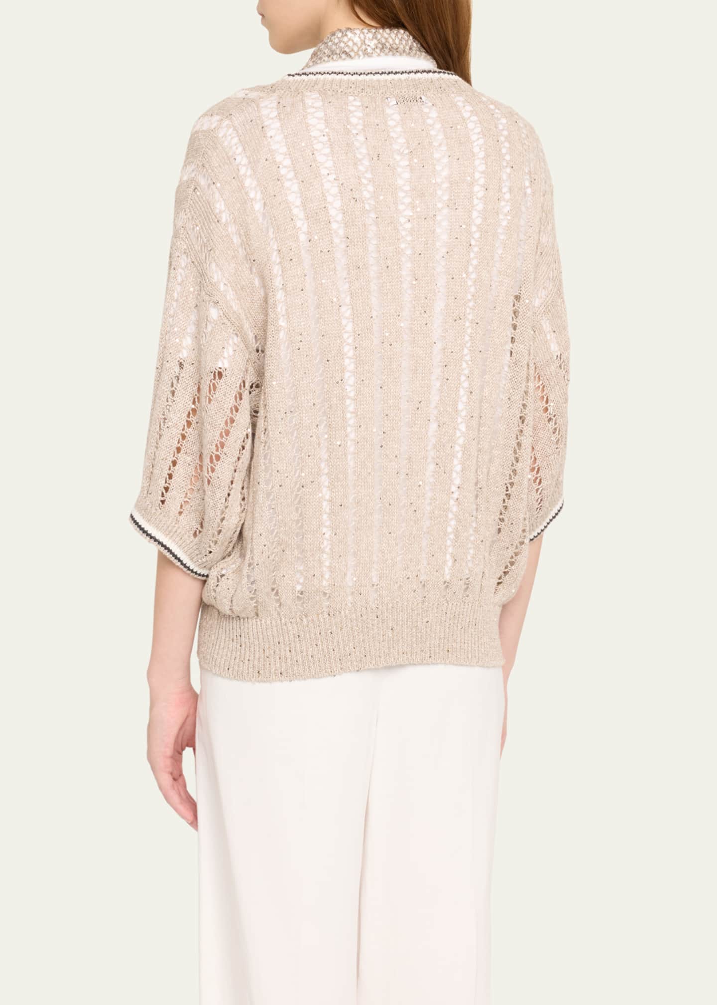 Brunello Cucinelli Micro Sequined Linen French Riveria Sweater Image 3 of 5
