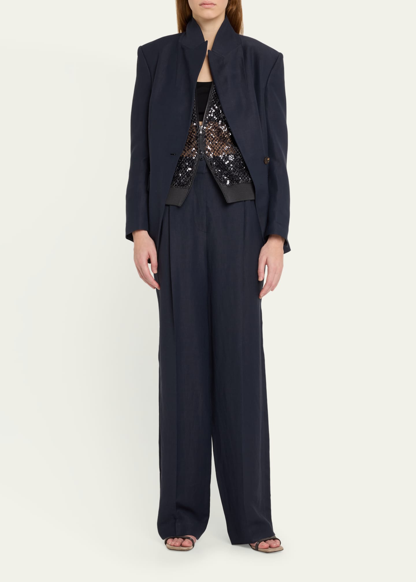 Brunello Cucinelli One-Button Linen Twill Blazer Image 2 of 5