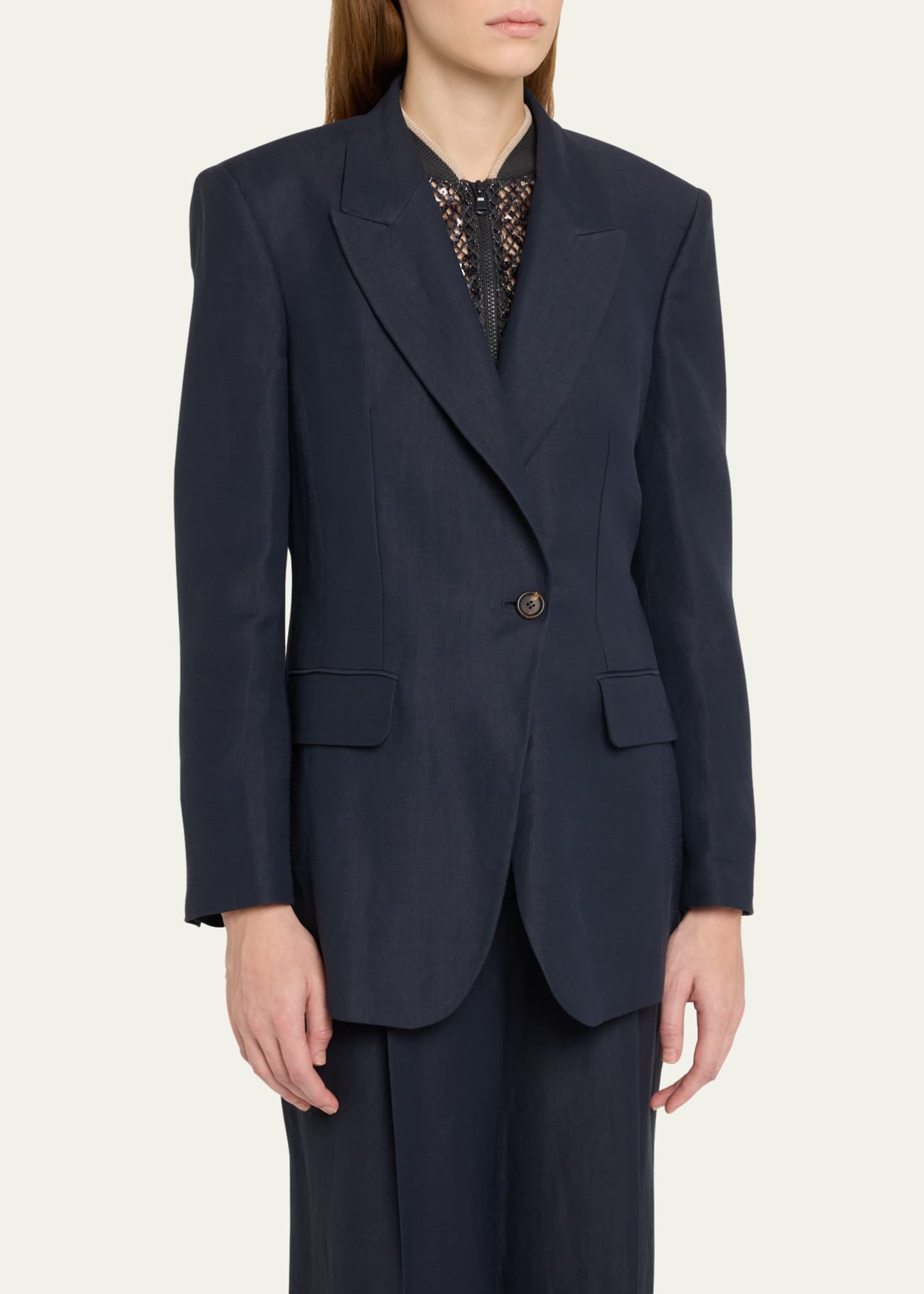 Brunello Cucinelli One-Button Linen Twill Blazer Image 4 of 5