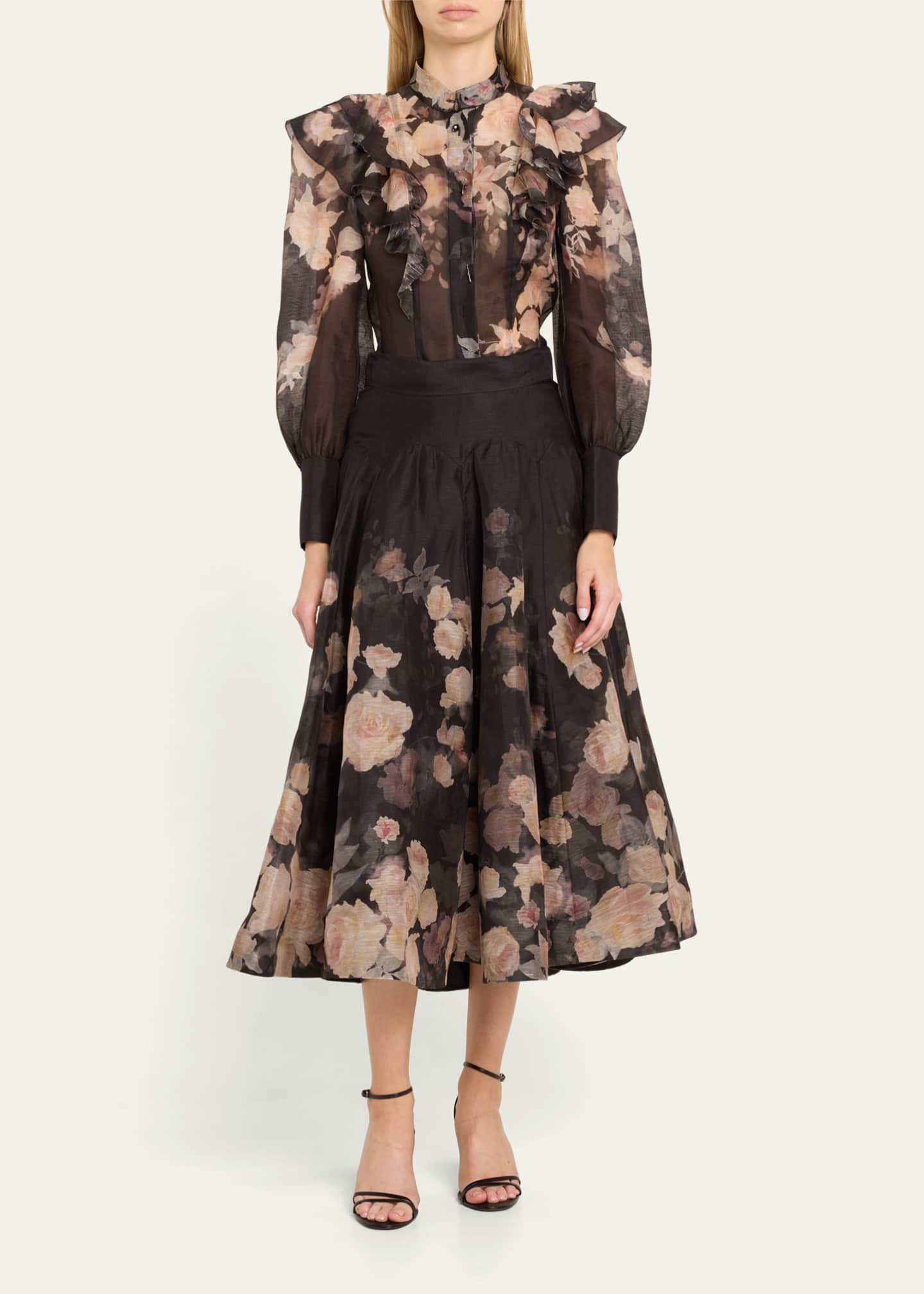Zimmermann Crush Flared Floral Midi Skirt Image 2 of 5