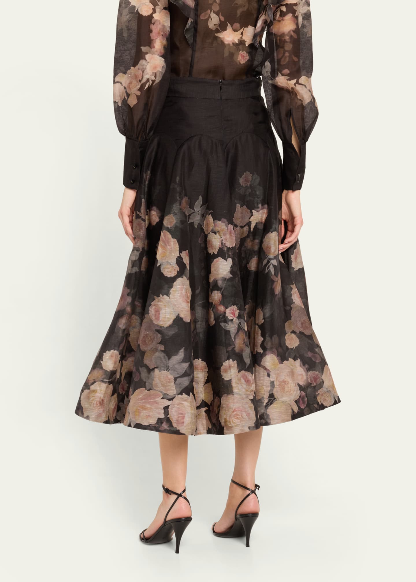 Zimmermann Crush Flared Floral Midi Skirt Image 3 of 5