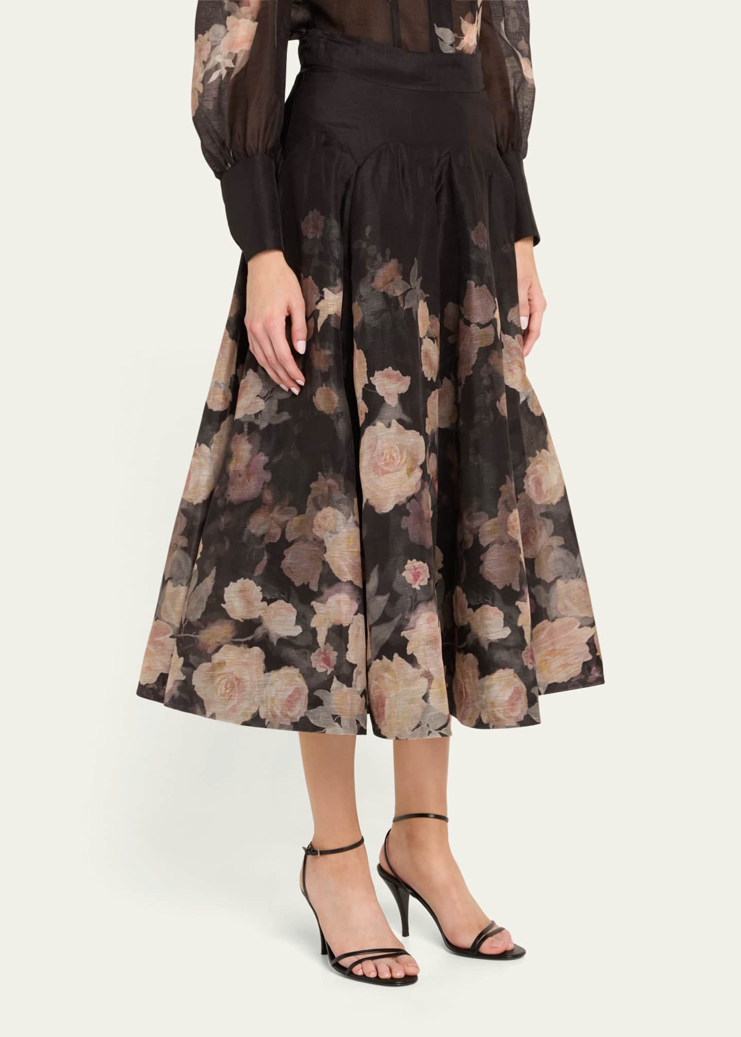 Zimmermann Crush Flared Floral Midi Skirt Image 4 of 5
