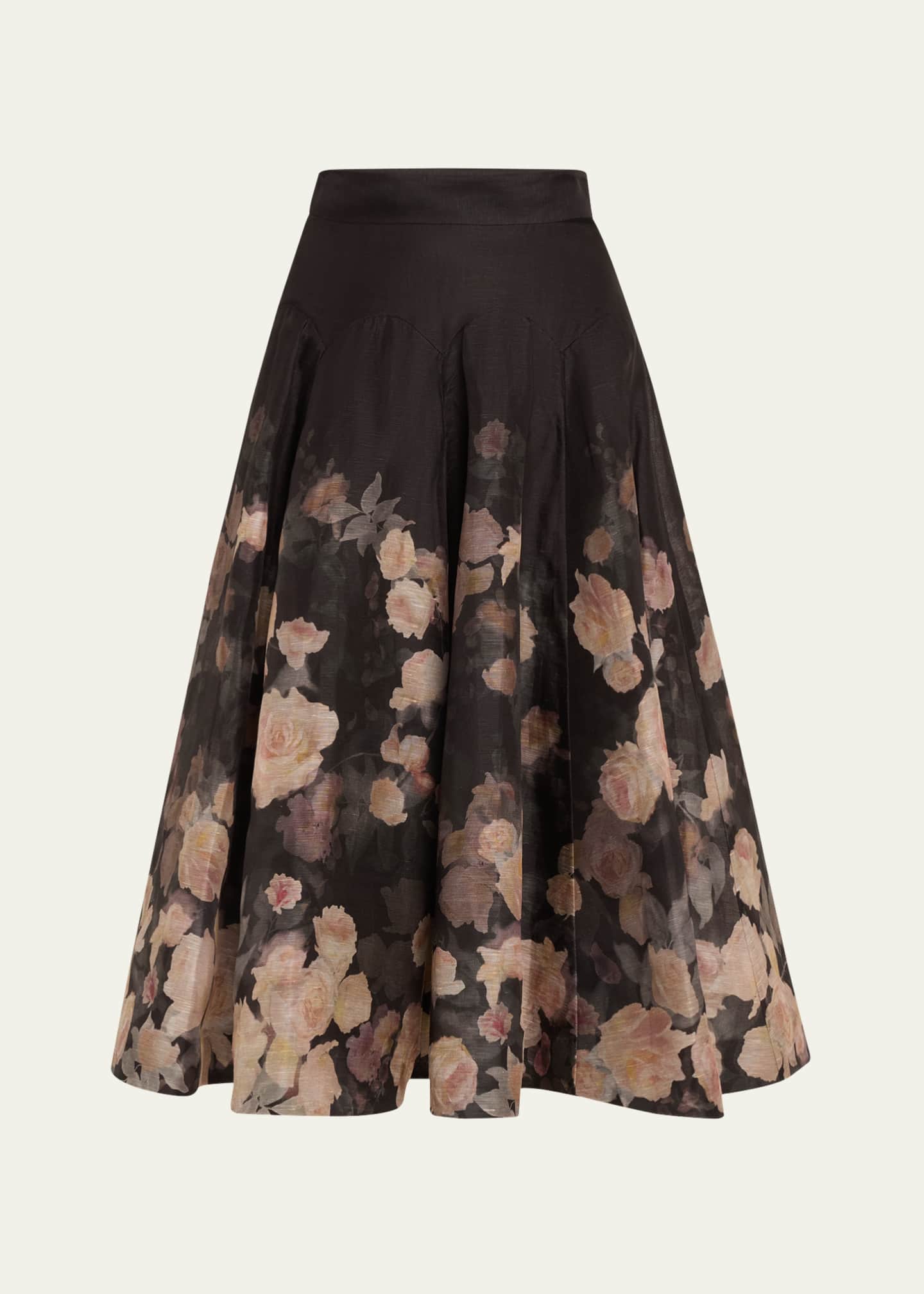 Zimmermann Crush Flared Floral Midi Skirt Image 1 of 5