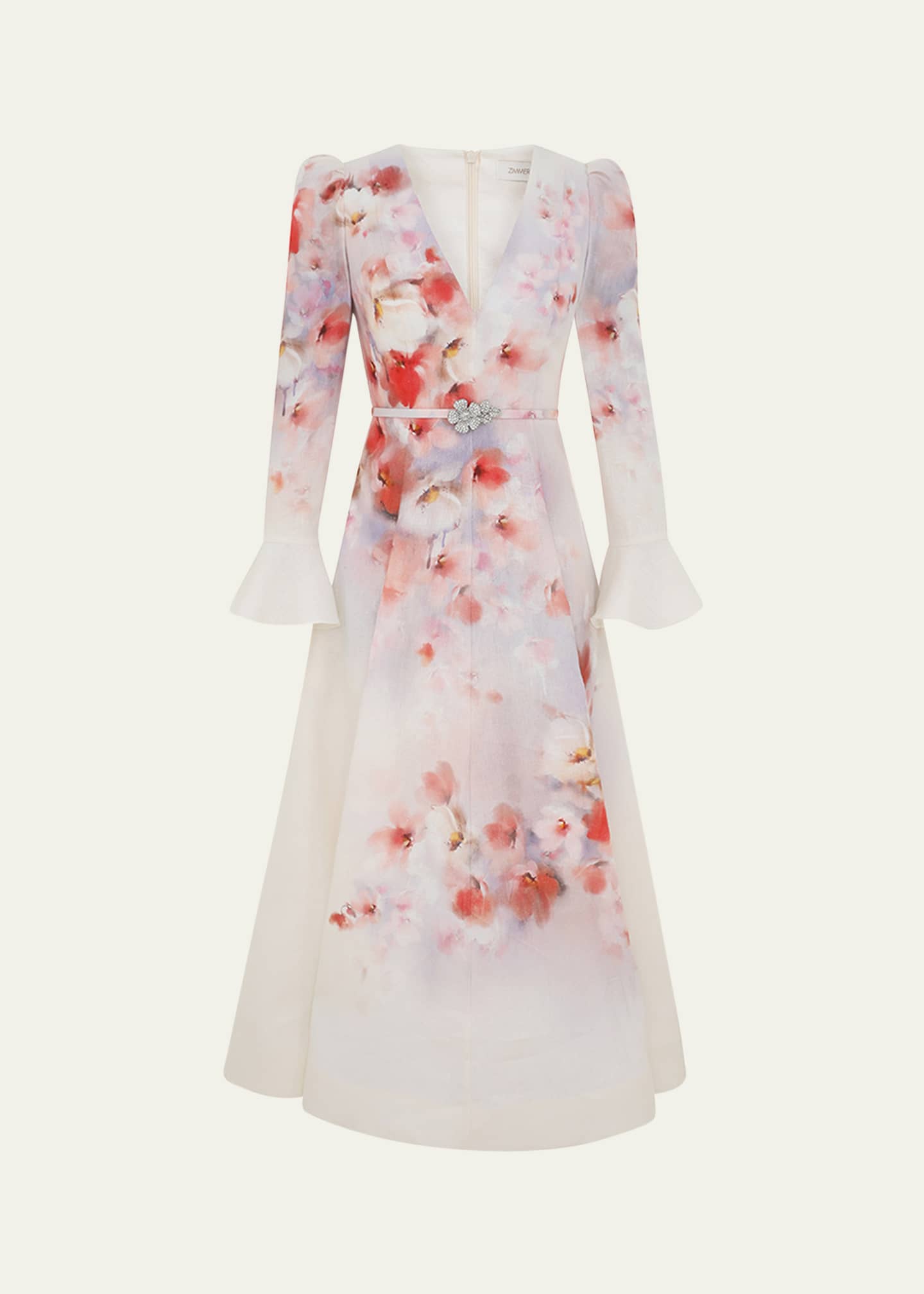 Zimmermann Crush Frill-Sleeve Midi Dress