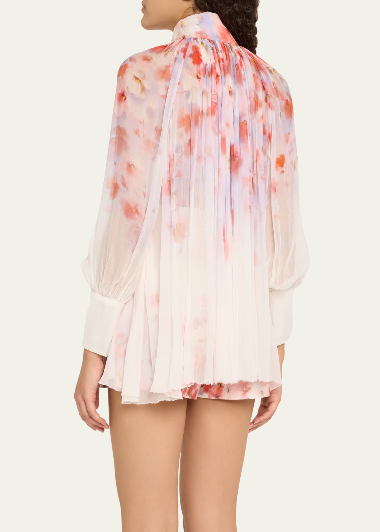 Zimmermann Crush Smocked Long-Sleeve Blouse Image 3 of 5