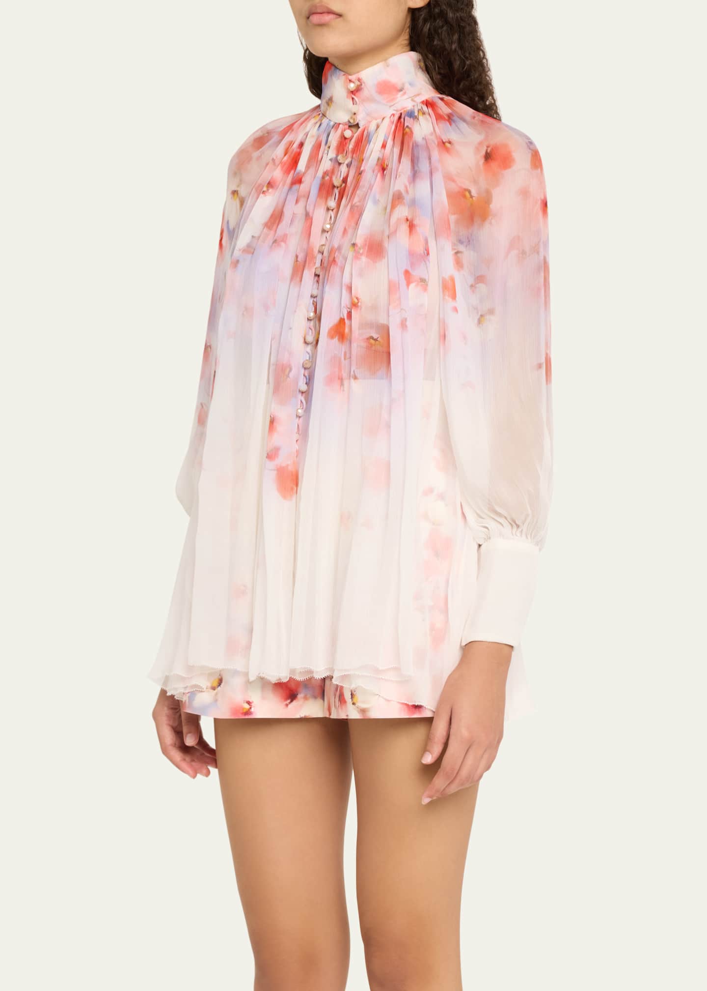 Zimmermann Crush Smocked Long-Sleeve Blouse Image 4 of 5