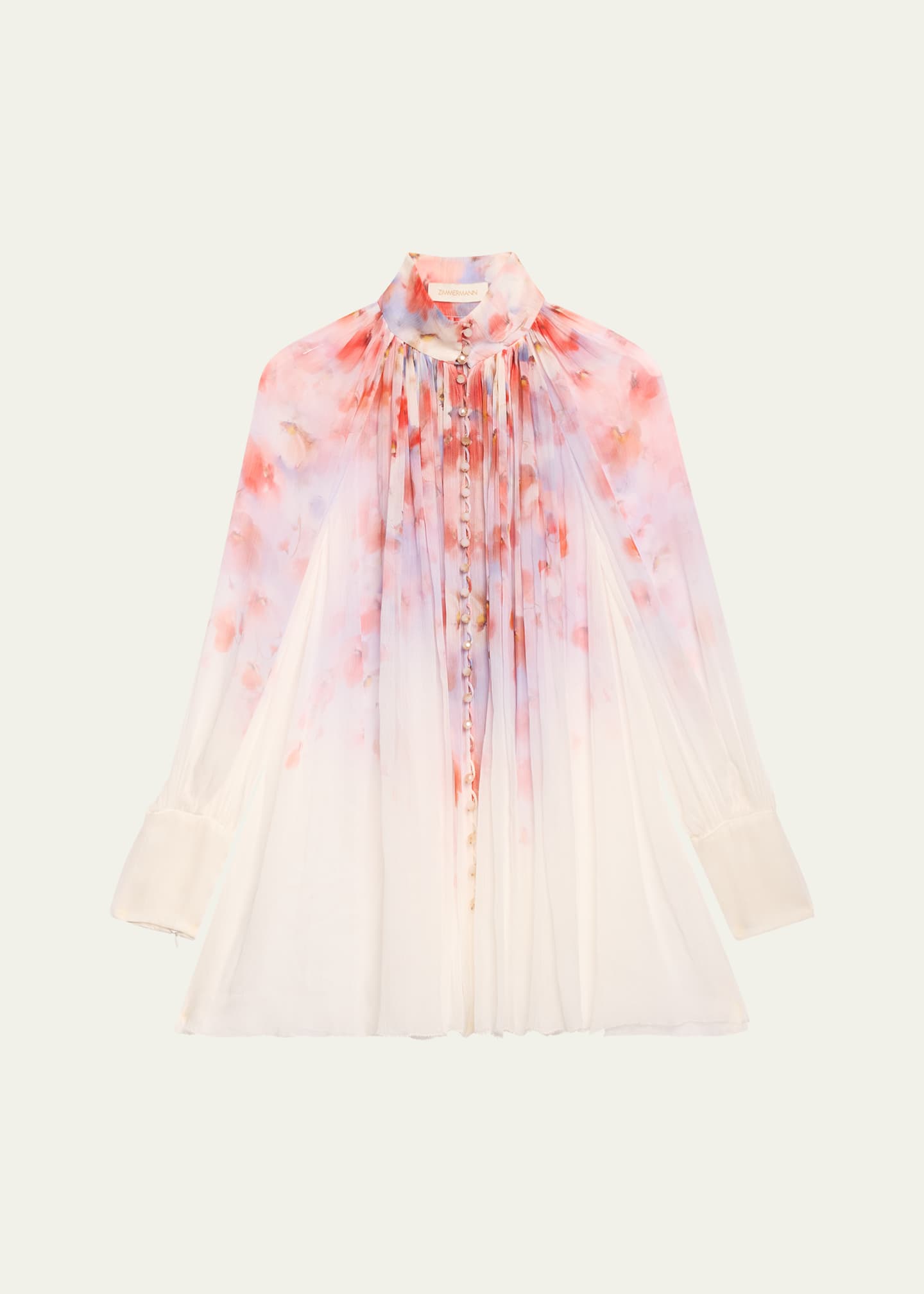 Zimmermann Crush Smocked Long-Sleeve Blouse Image 1 of 5