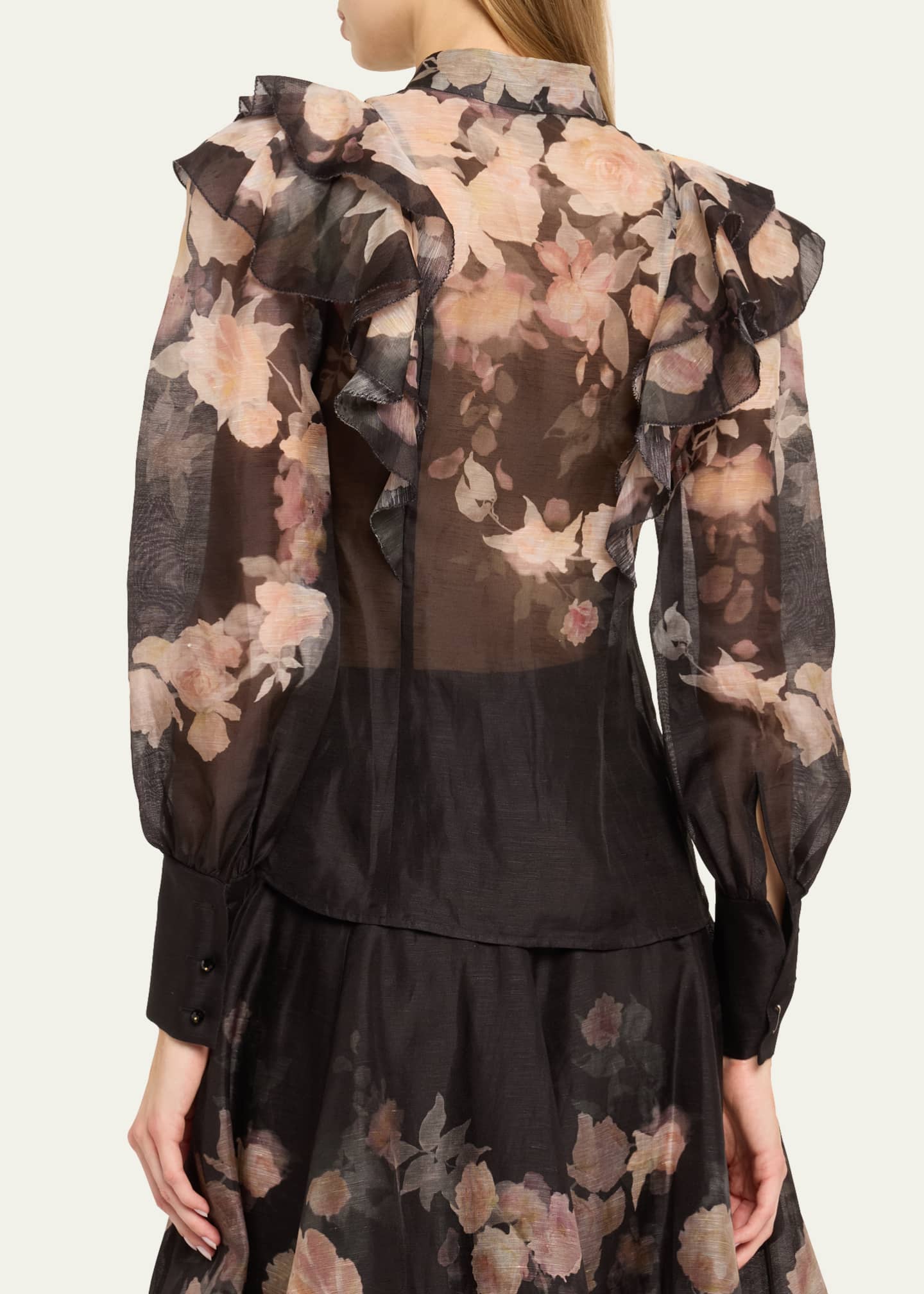 Zimmermann Crush Frill-Sleeve Blouse Image 3 of 5