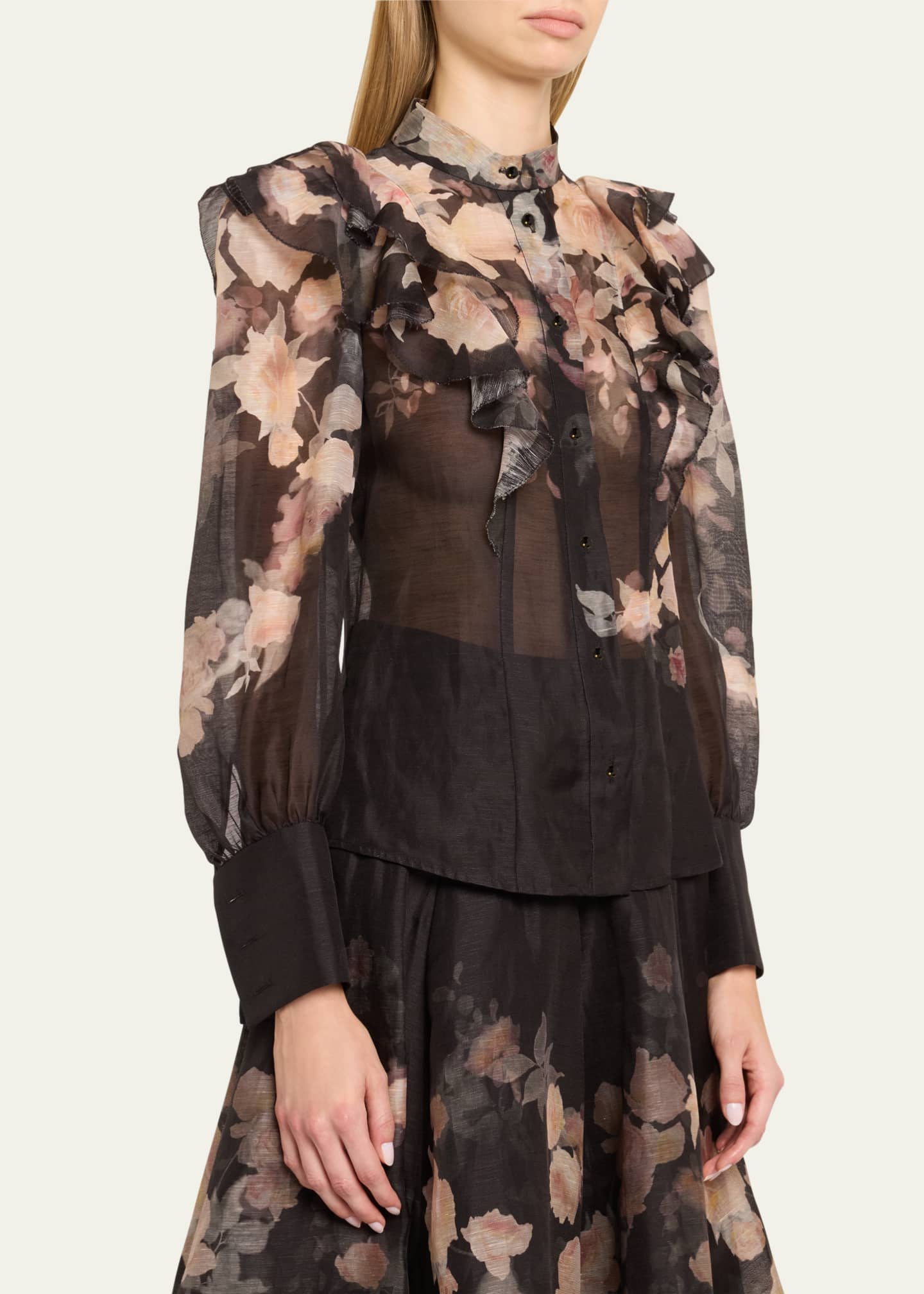Zimmermann Crush Frill-Sleeve Blouse Image 4 of 5