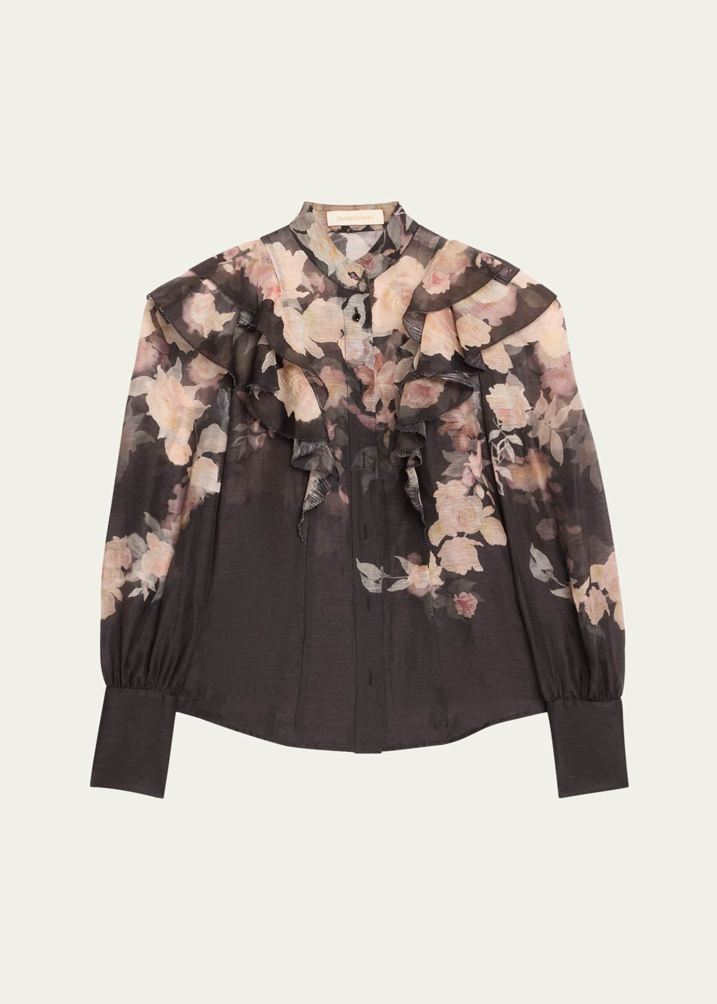 Zimmermann Crush Frill-Sleeve Blouse Image 1 of 5
